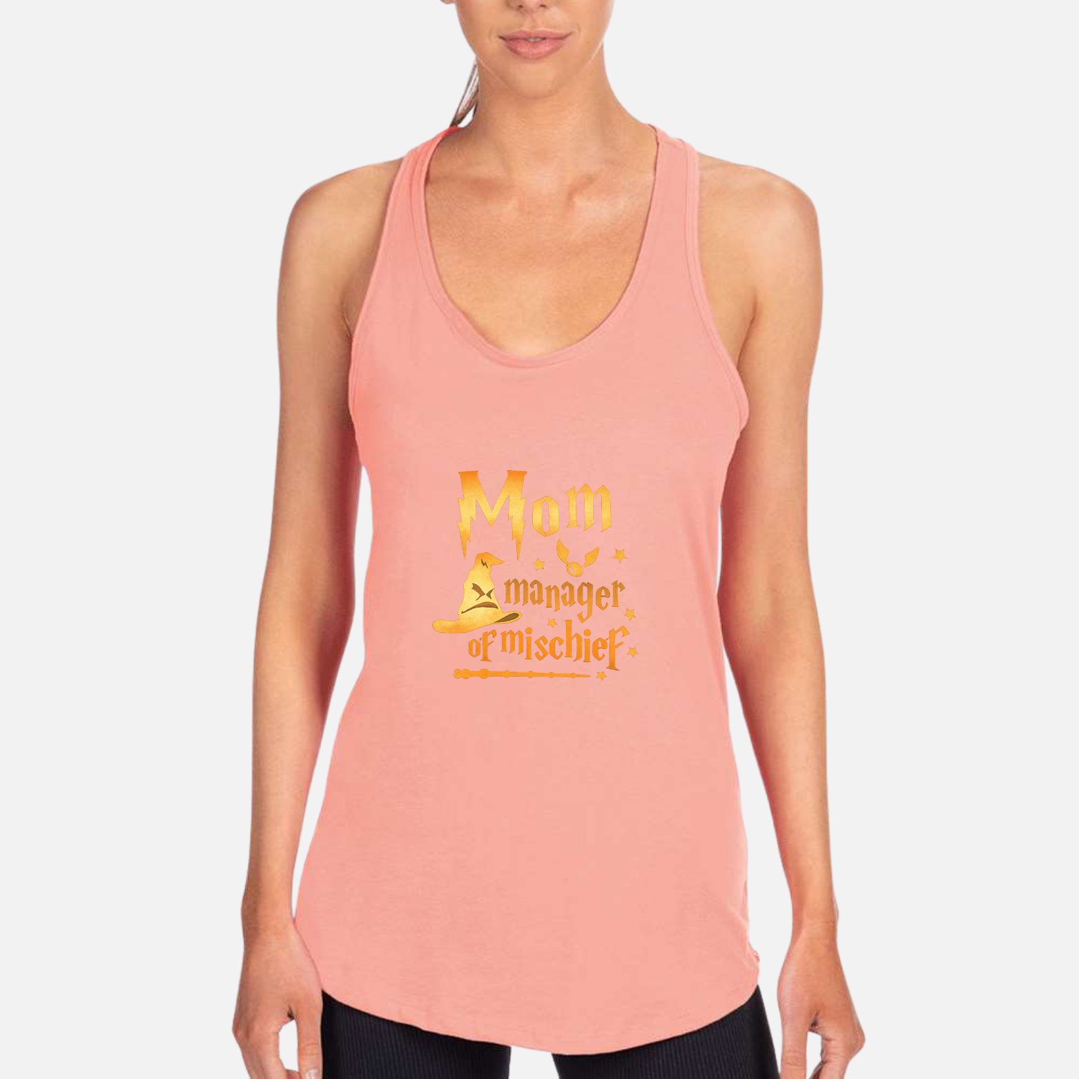 Mom Manager Of Mischief Women's Racerback Tank - Desert Pink front mockup