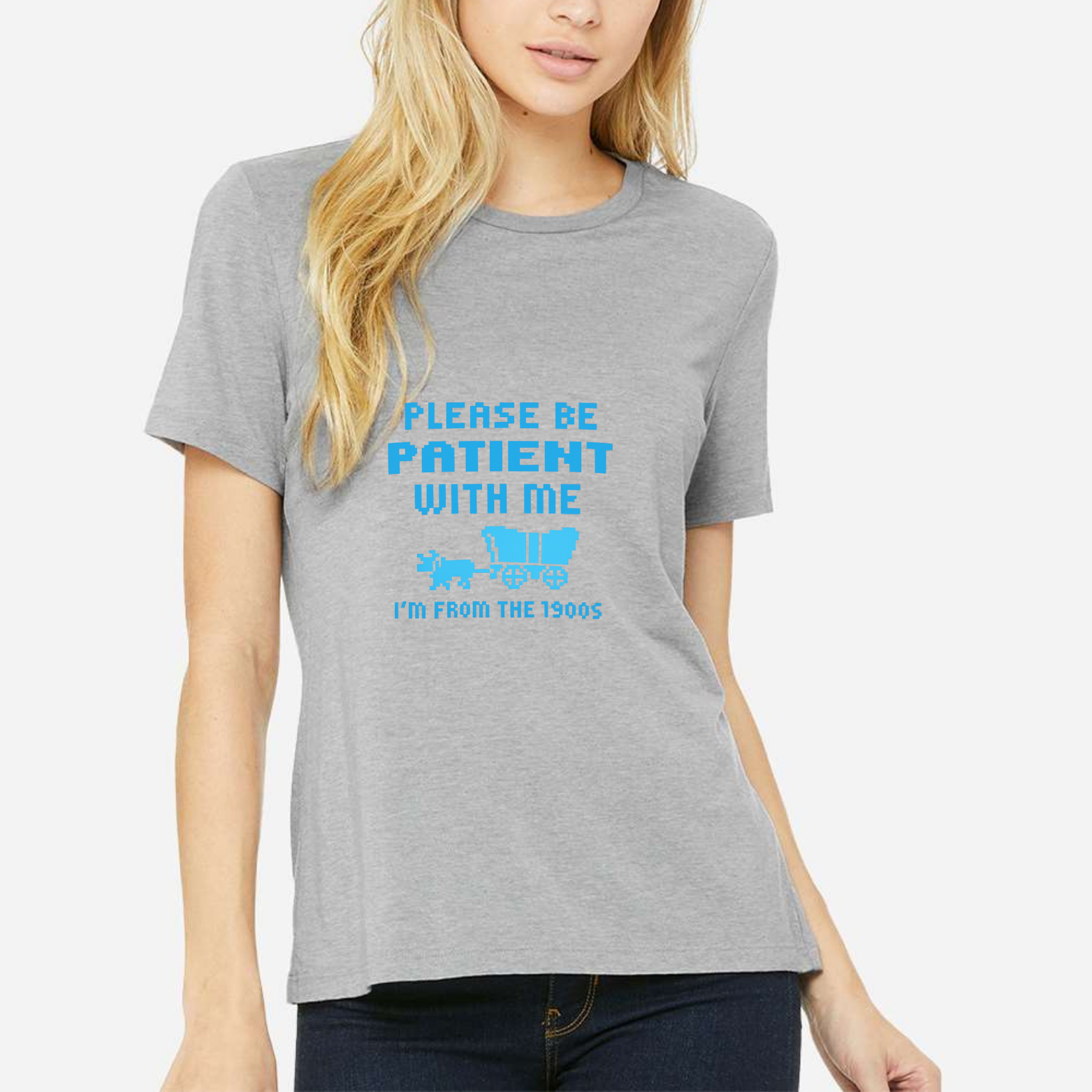 Please Be Patient I'm From The 1900s Women's Ultra-Premium Triblend T-Shirt - Heather Grey front mockup