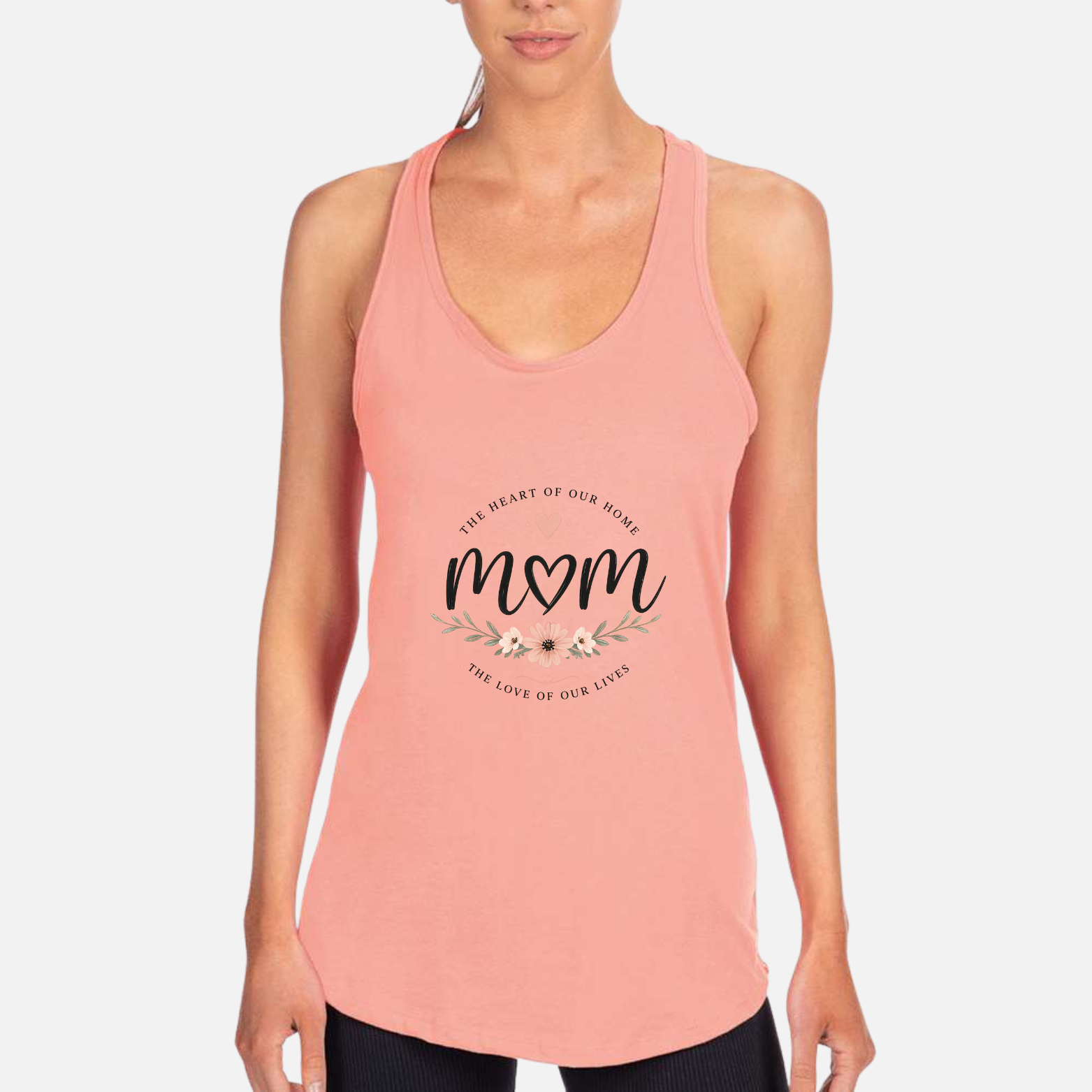 Mom The Heart Of Our Home Women's Premium Racerback Tank - Desert Pink front mockup