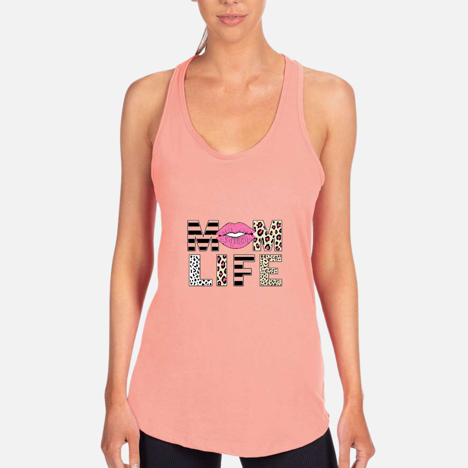 Mom Life Women's Racerback Tank - Desert Pink front mockup