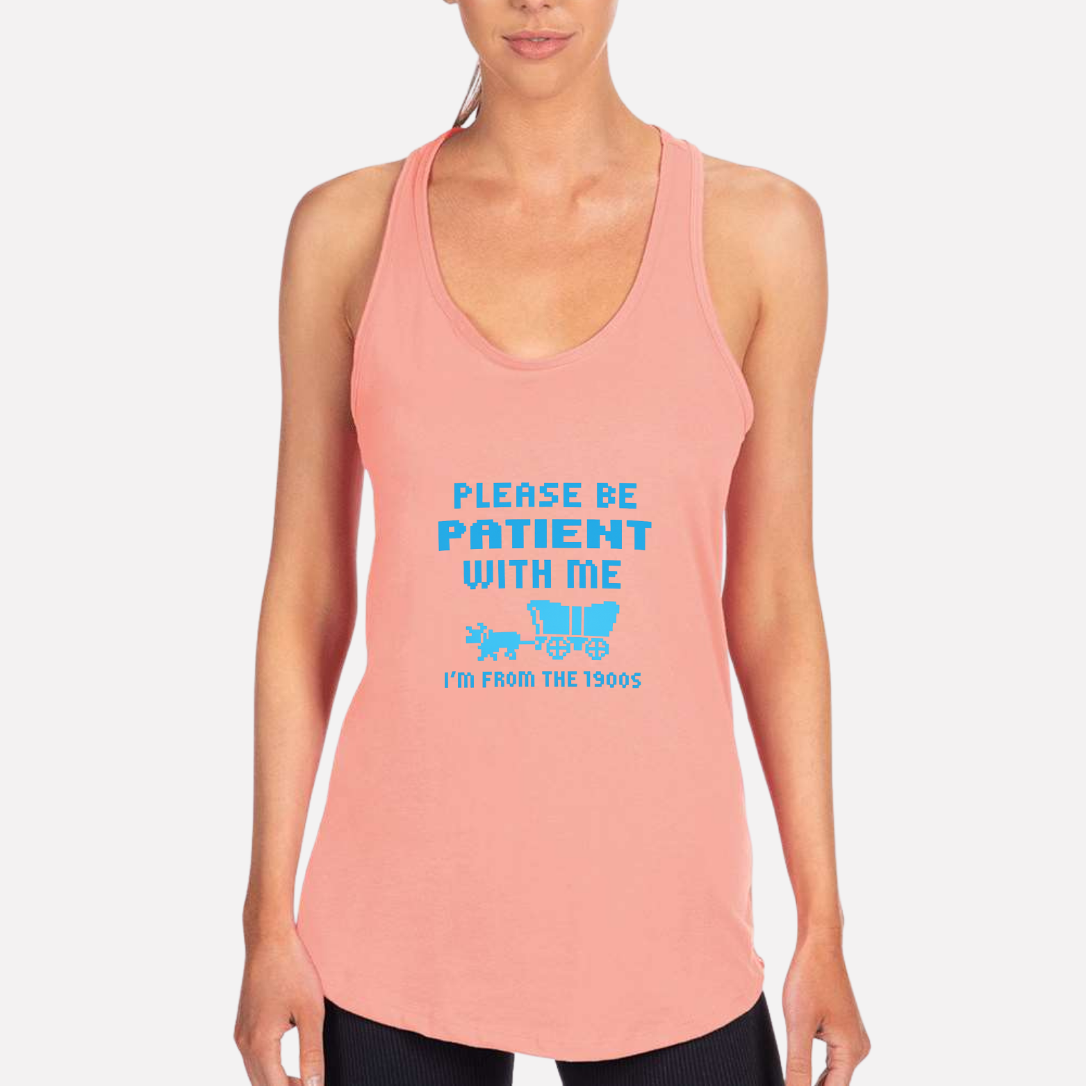 Please Be Patient I'm From The 1900s Women's Racerback Tank - Desert Pink front mockup
