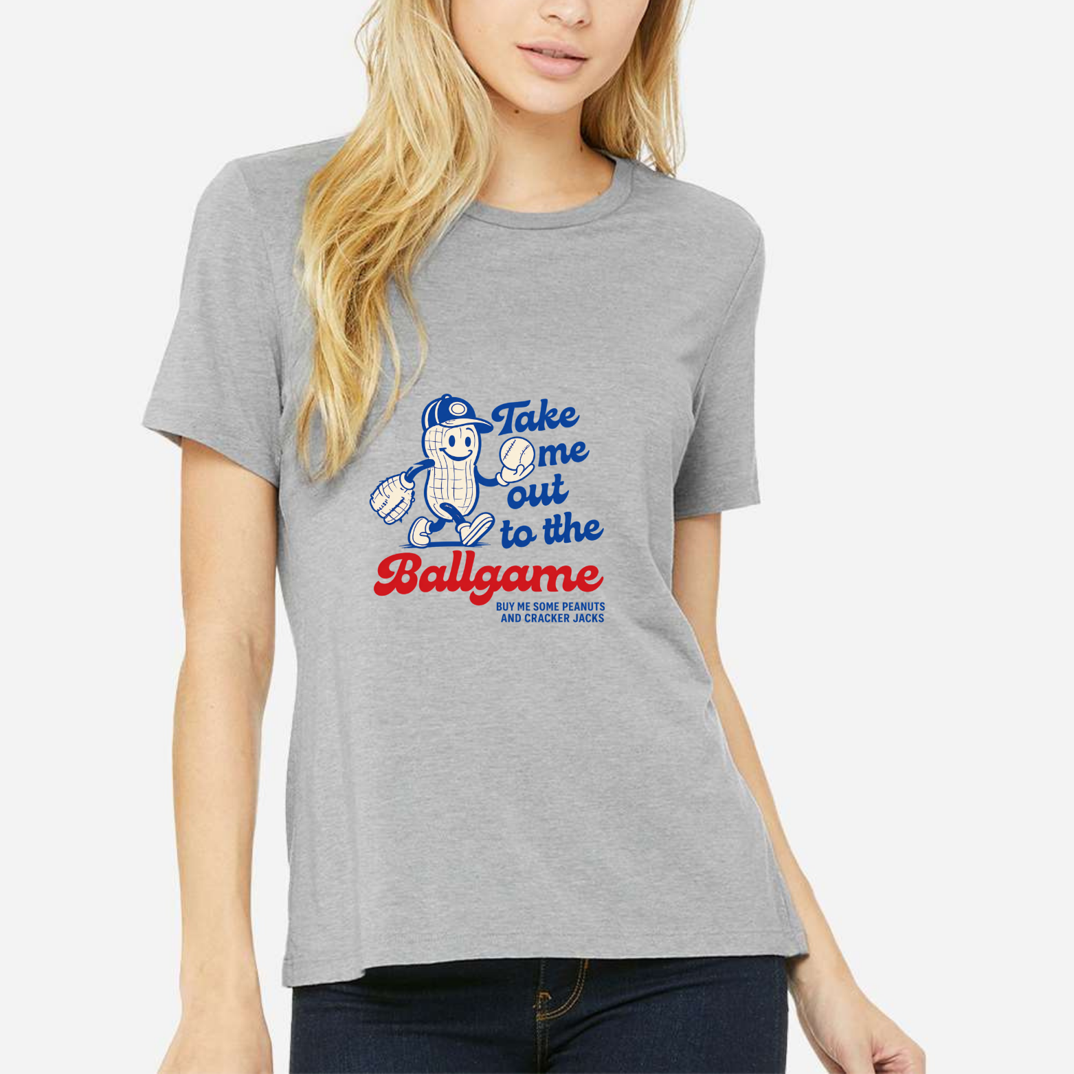 Take Me Out To The Ballgame Women's Ultra-Premium Triblend T-Shirt - Heather Grey front mockup