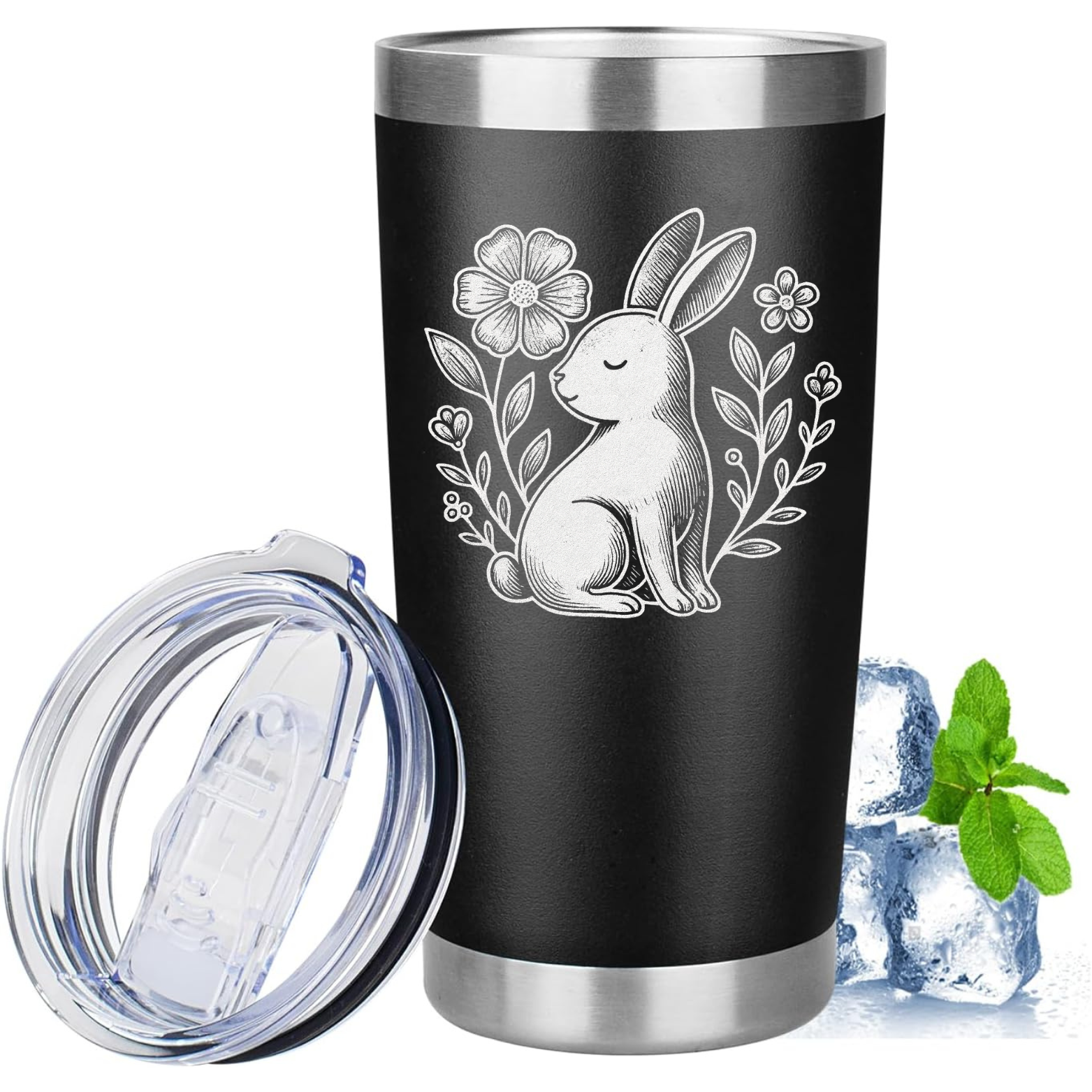Floral Bunny 20oz Tumbler - Black