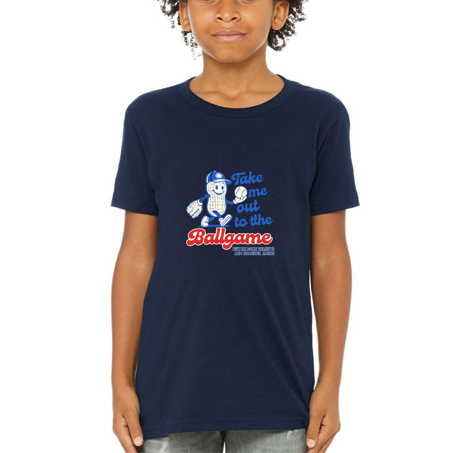 Take Me Out To The Ballgame Youth Triblend Tee - Navy front mockup