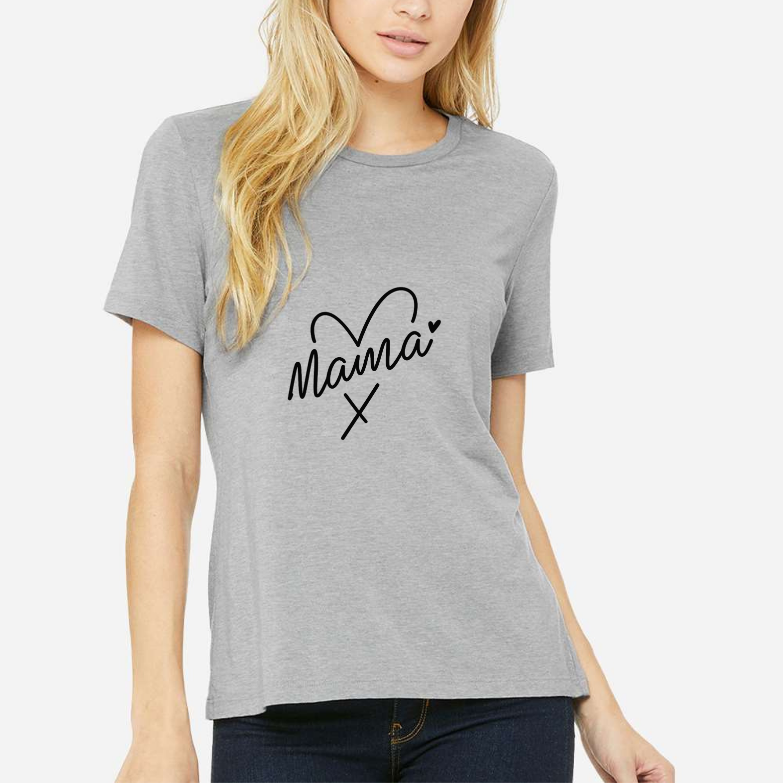 Mama Heart Women's Ultra-Premium Triblend T-Shirt - Heather Grey front mockup