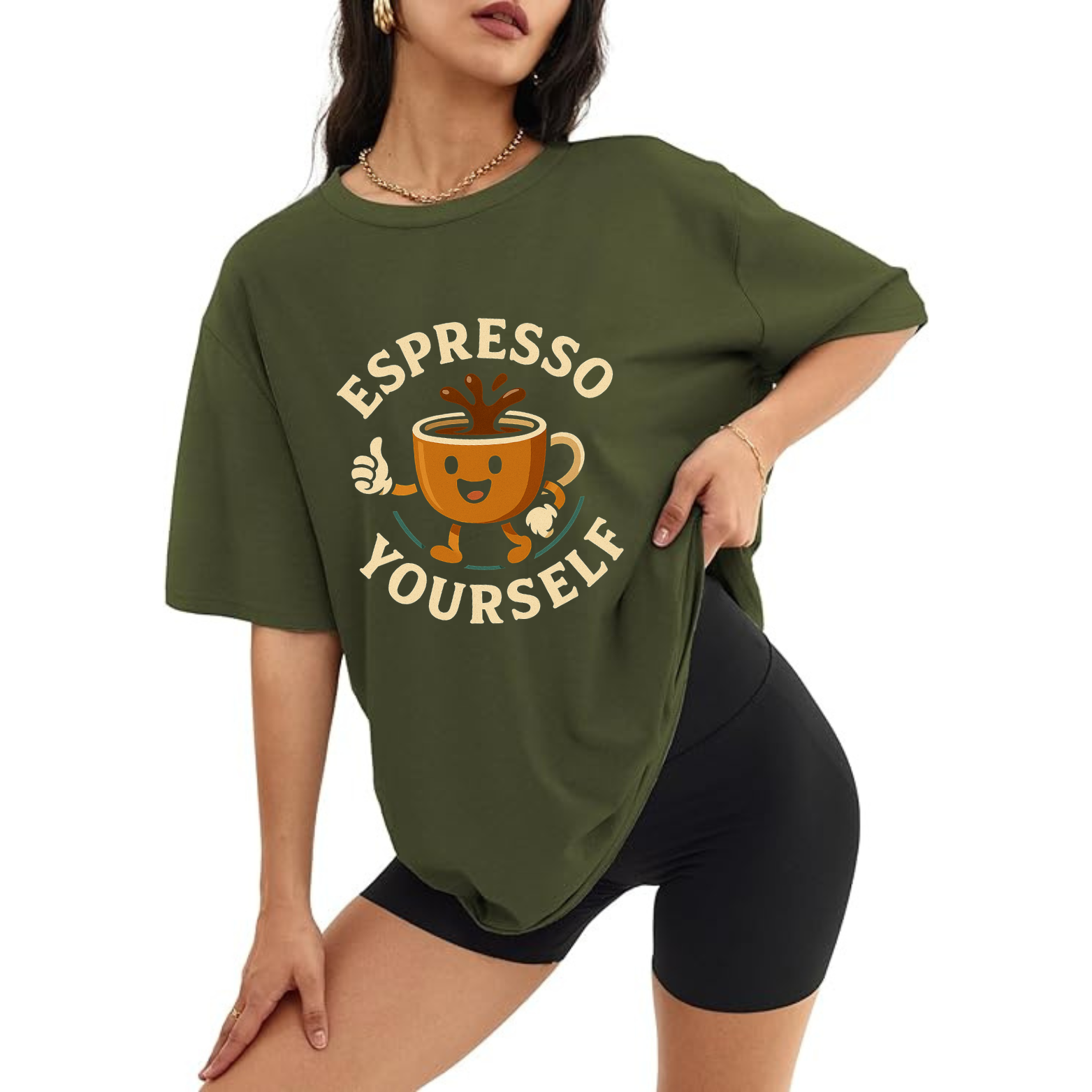 Espresso Yourself Women's Oversized Tee - Army Green
