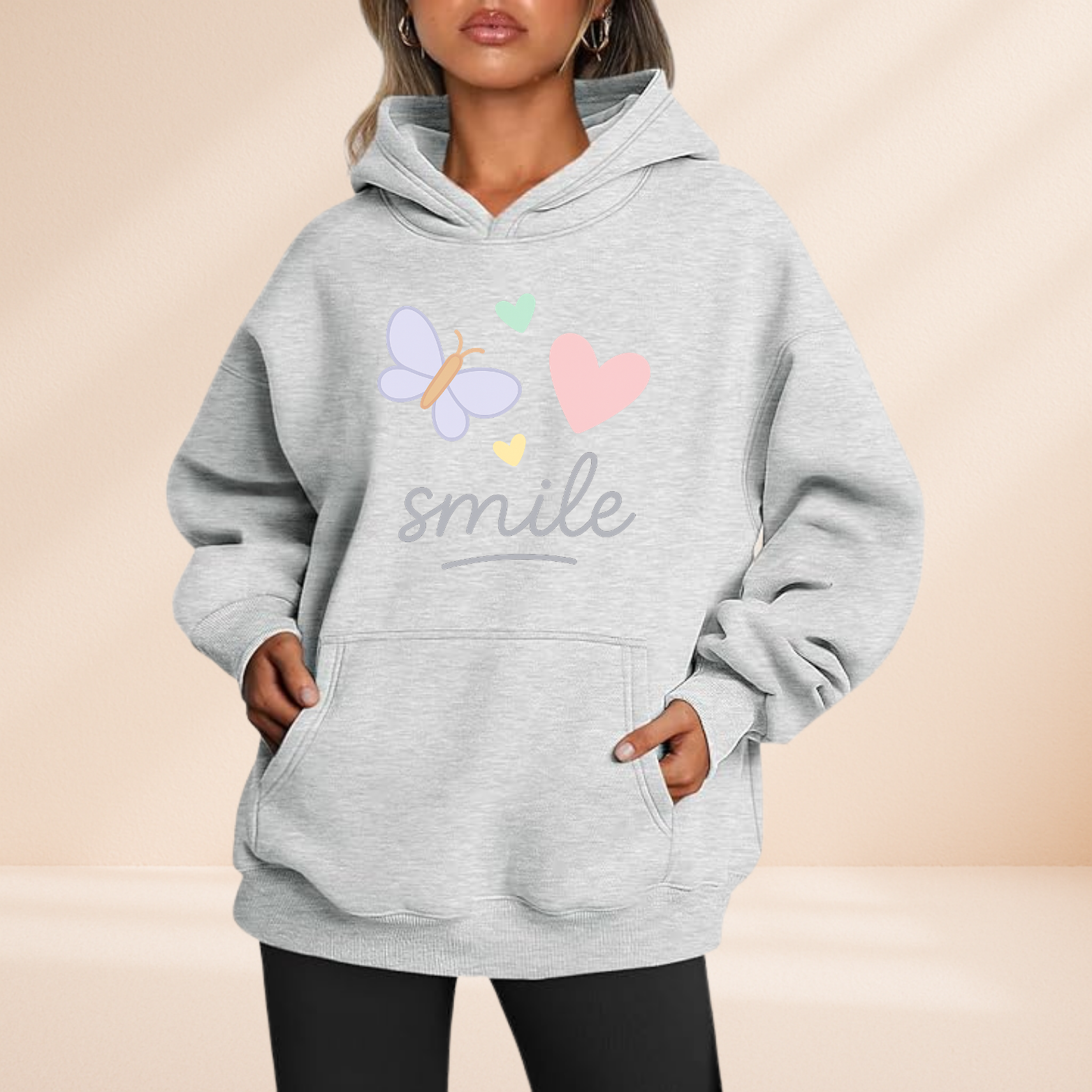 Smile Hoodie – Cute Pastel Butterfly Heart Graphic Sweatshirt – Positive Aesthetic Gift