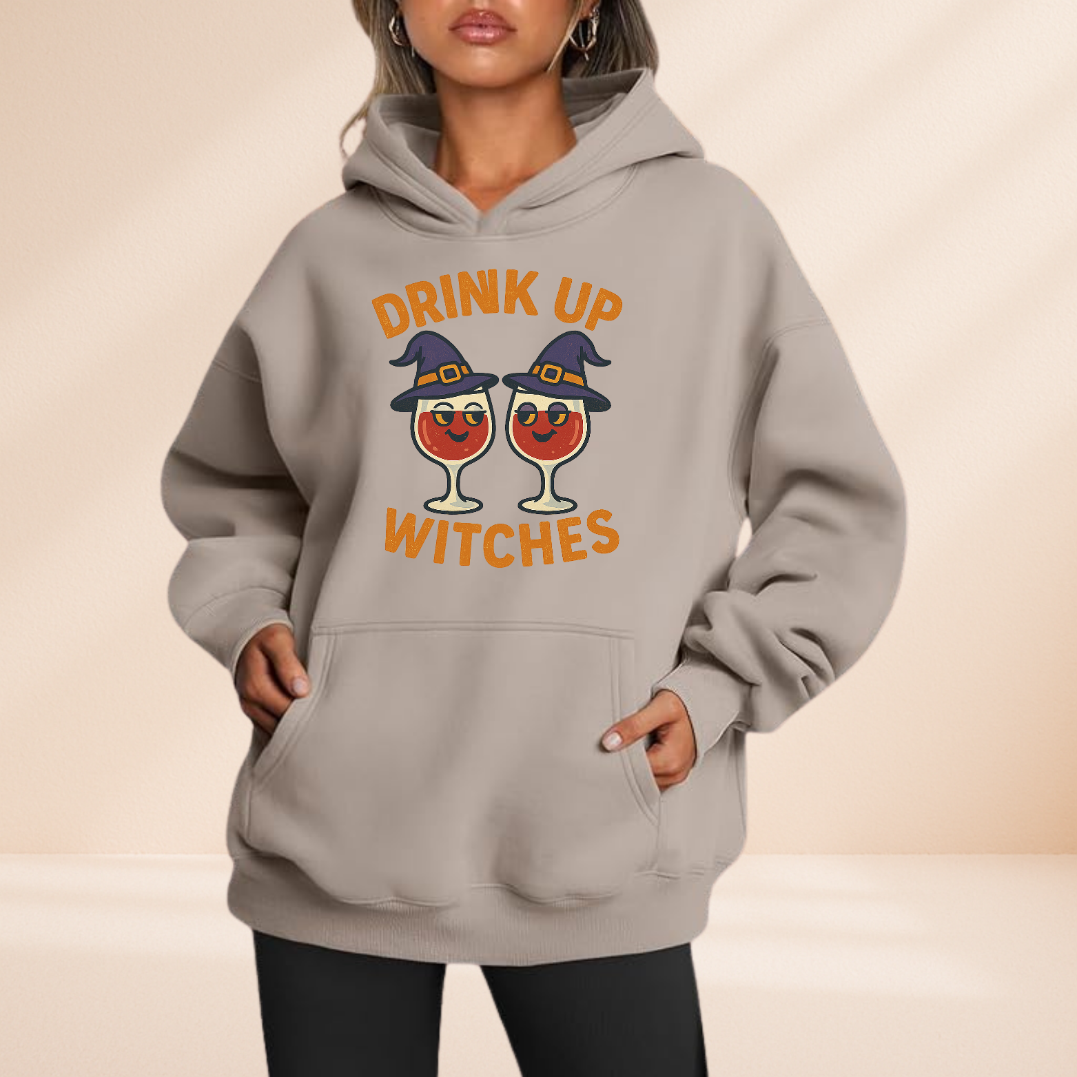 Drink Up Witches Hoodie – Funny Halloween Wine Glass Graphic Sweatshirt – Spooky Season Gift