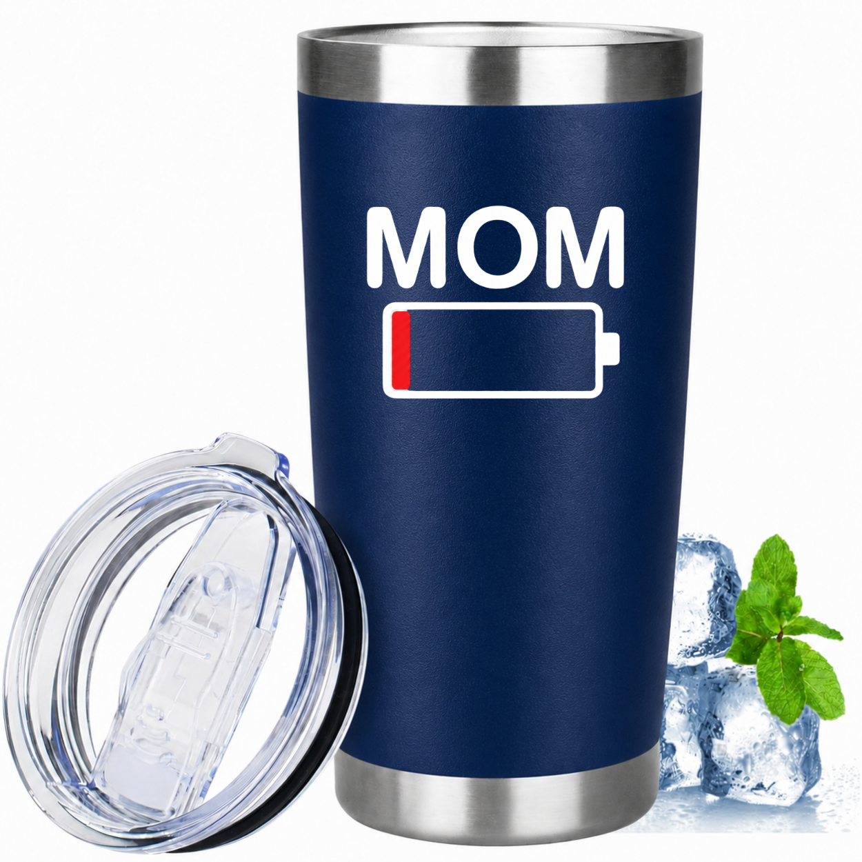 Mom Battery Low 20oz Tumbler - Navy mockup