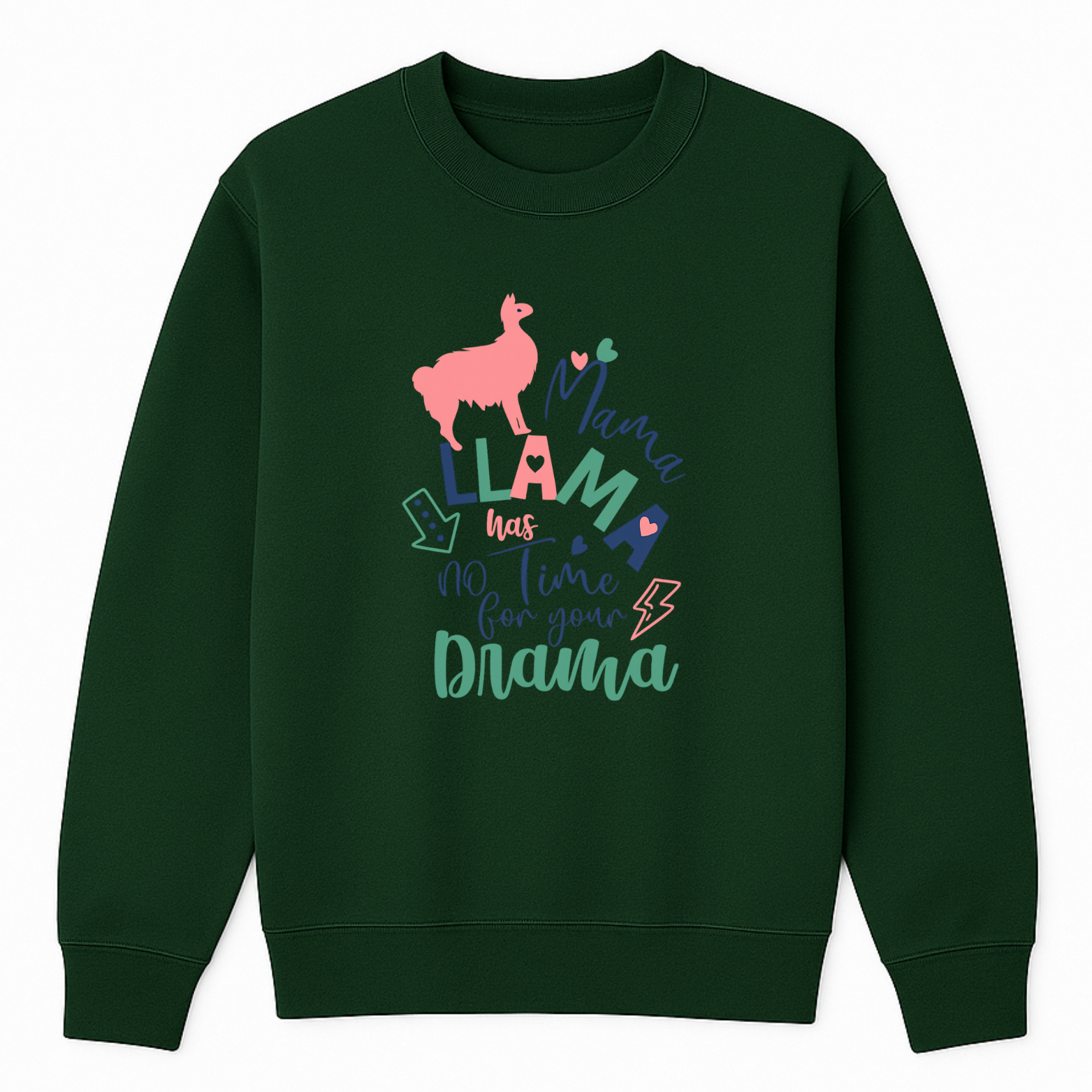 Mama Llama Crewneck Sweatshirt - Forest Green mockup