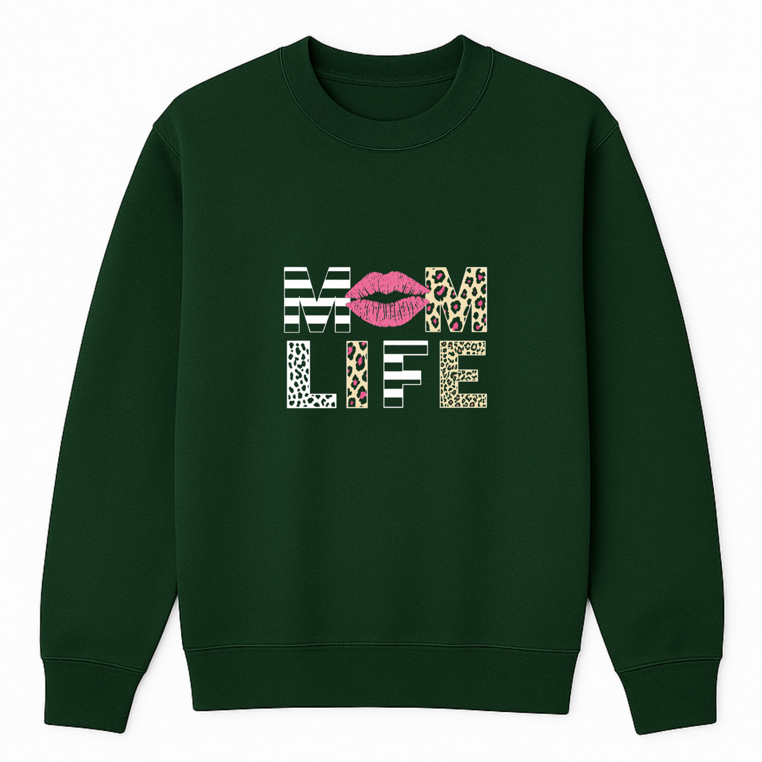Mom Life Crewneck Sweatshirt - Forest Green mockup