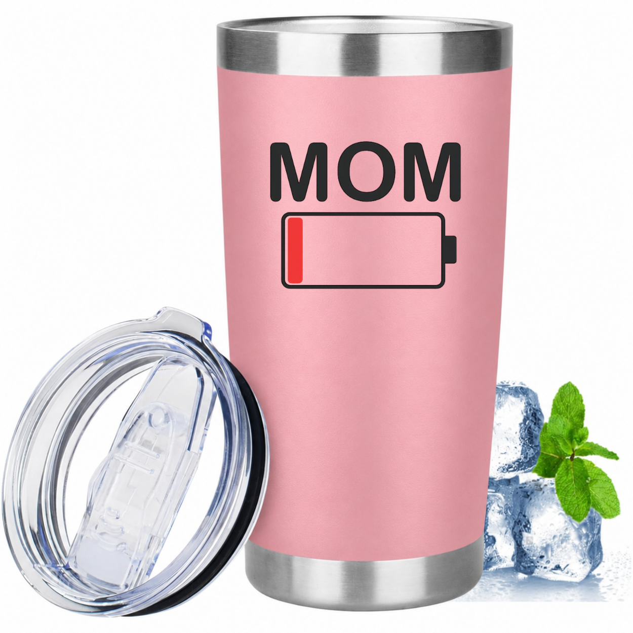 Mom Battery Low 20oz Tumbler - Pink mockup