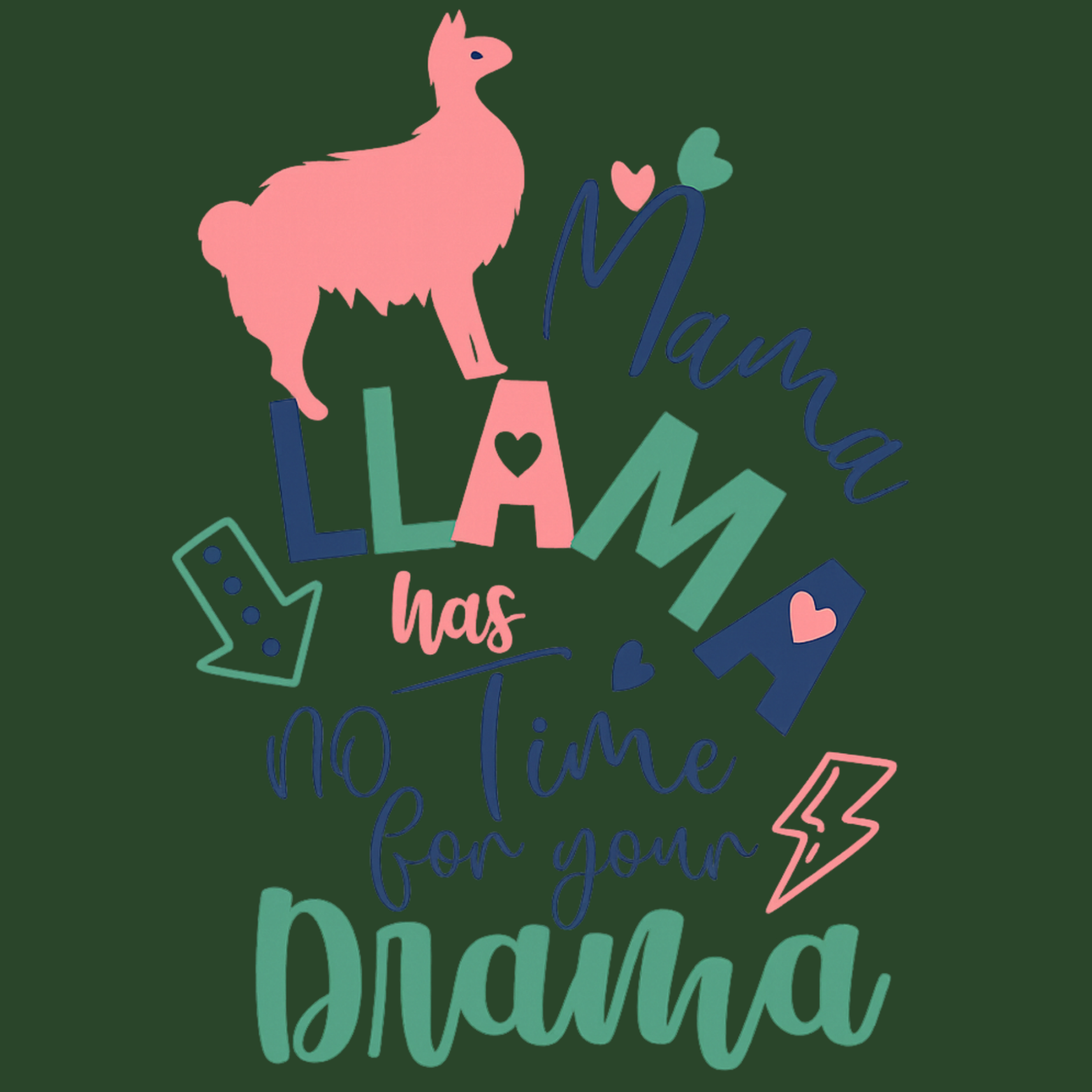Mama Llama Hoodie - Forest Green design preview