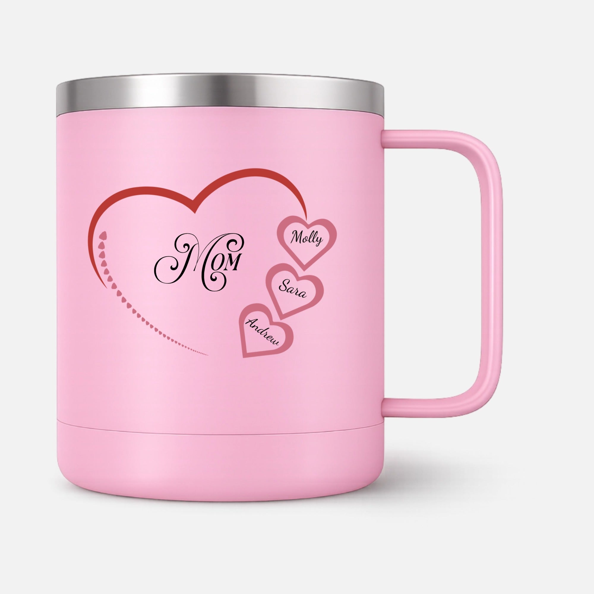 Mom Heart Personalized Travel Tumbler hero product mockup