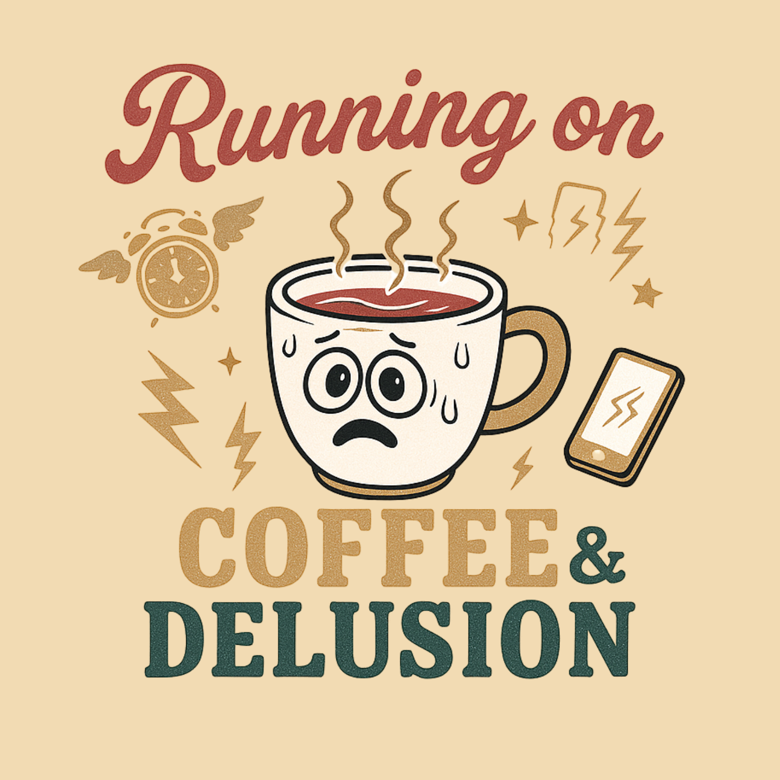 Running on Coffee & Delusion Hoodie – Funny Tired Coffee Lover Graphic Sweatshirt