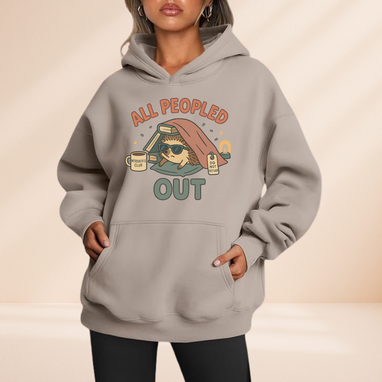 All Peopled Out Hoodie – Funny Introvert Graphic Sweatshirt – Cozy Hedgehog Design