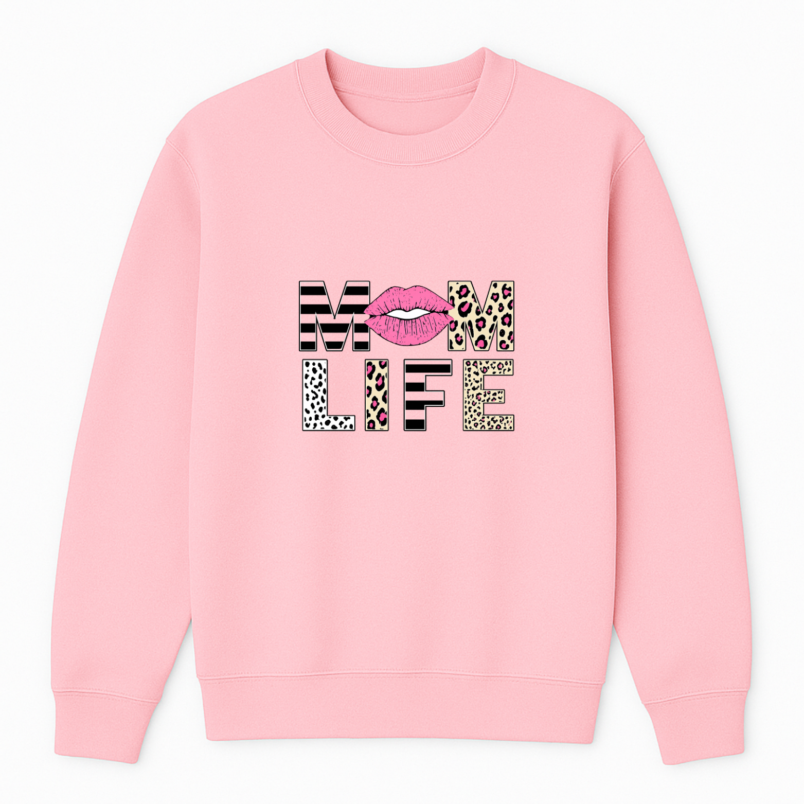 Mom Life Crewneck Sweatshirt - Pink mockup