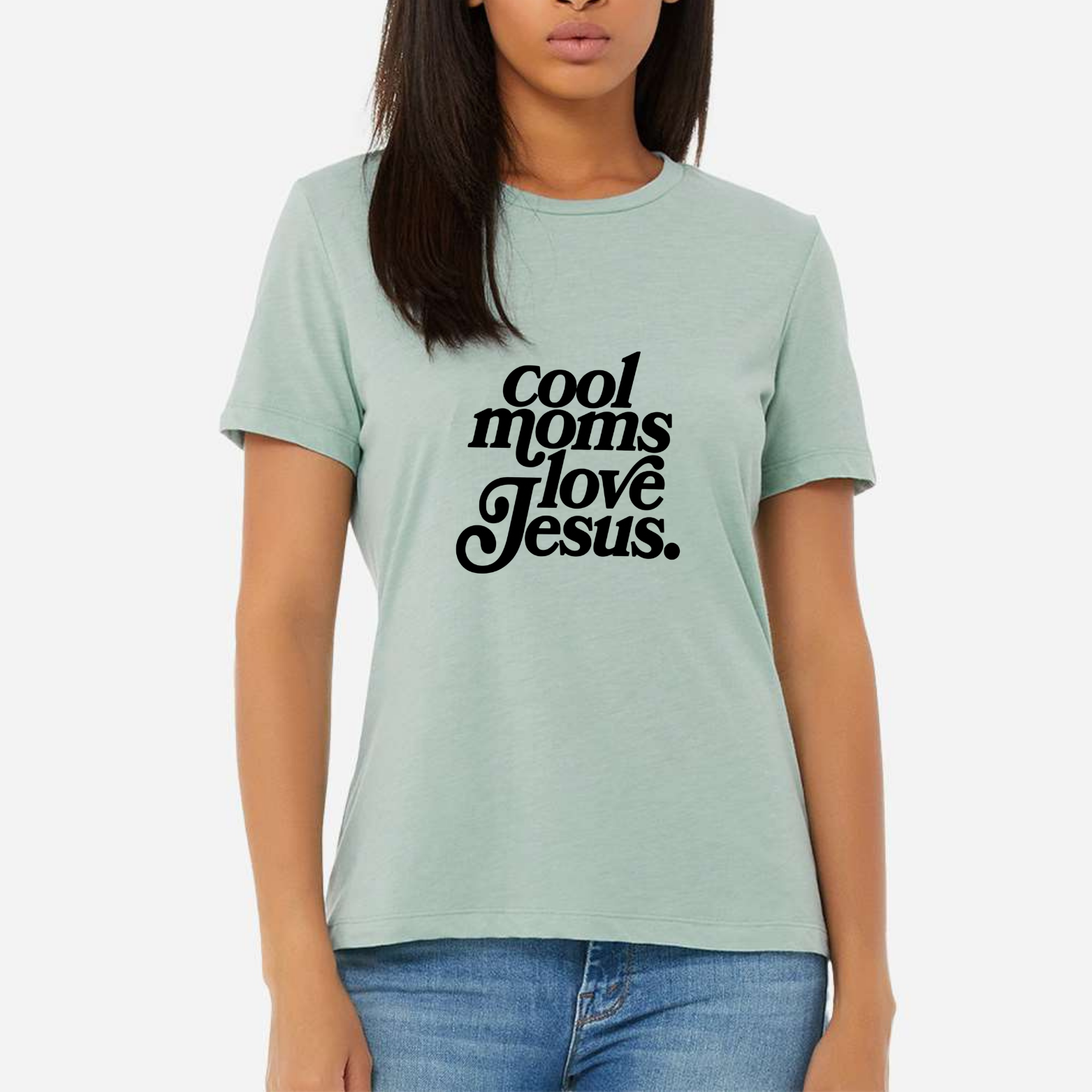 Cool Moms Love Jesus Women's Ultra-Premium Triblend T-Shirt - Mint front mockup