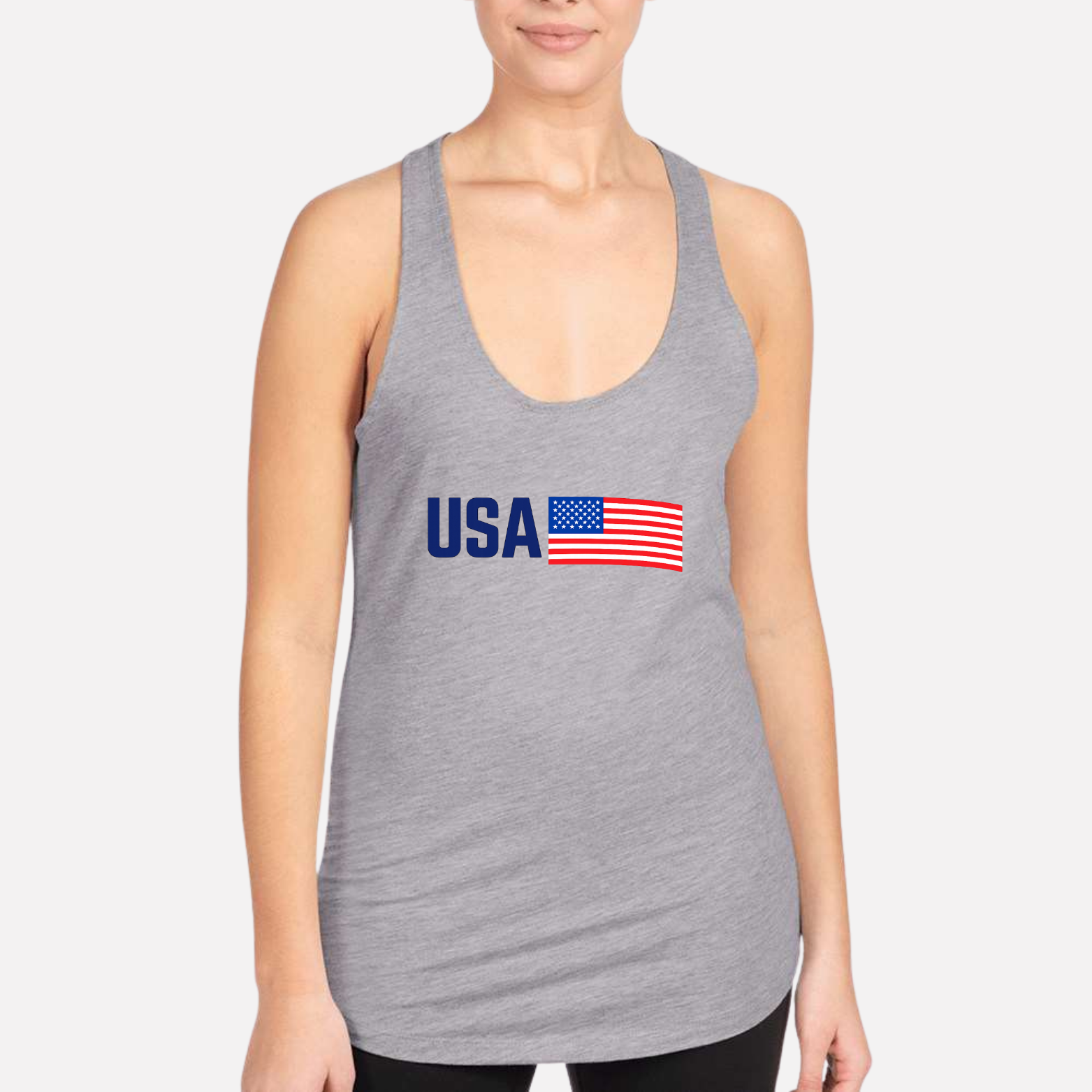 USA Women's Racerback Tank - Heather Grey front mockup