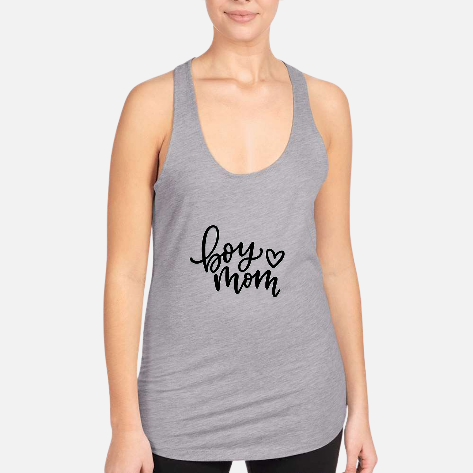 Boy Mom Women's Racerback Tank - Heather Grey front mockup
