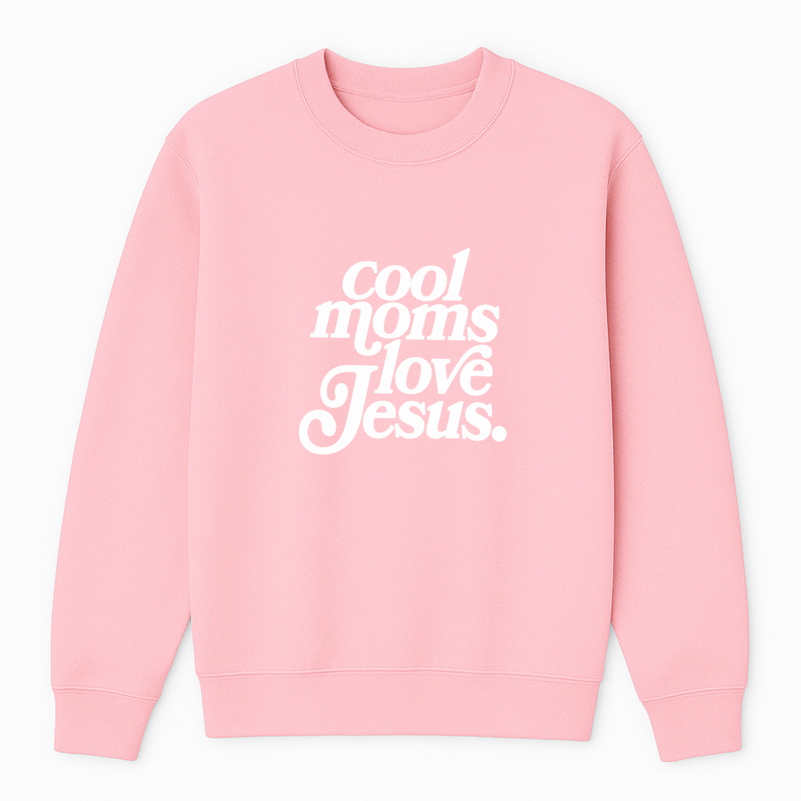 Cool Moms Love Jesus Crewneck Sweatshirt - Pink mockup
