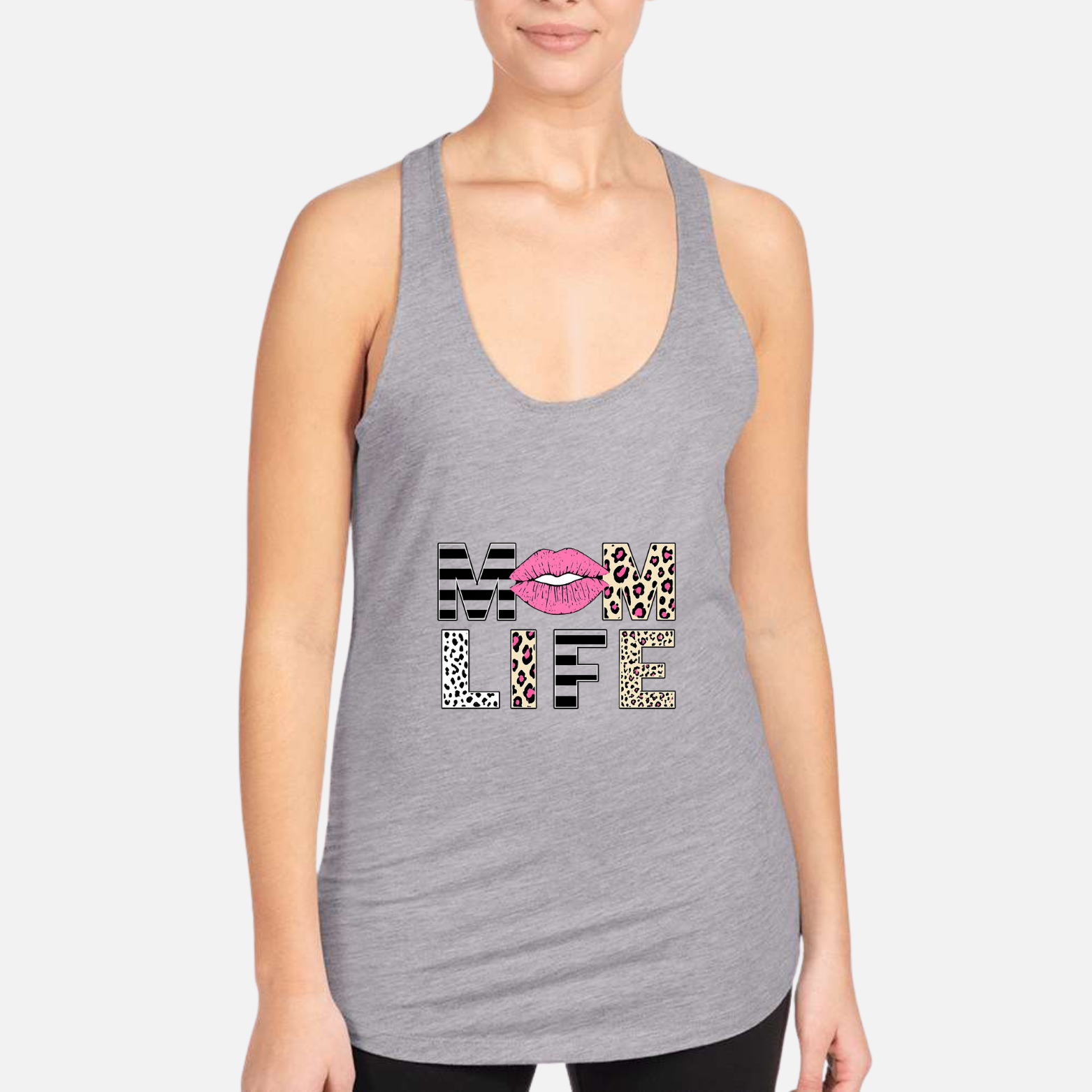Mom Life Women's Racerback Tank - Heather Grey front mockup