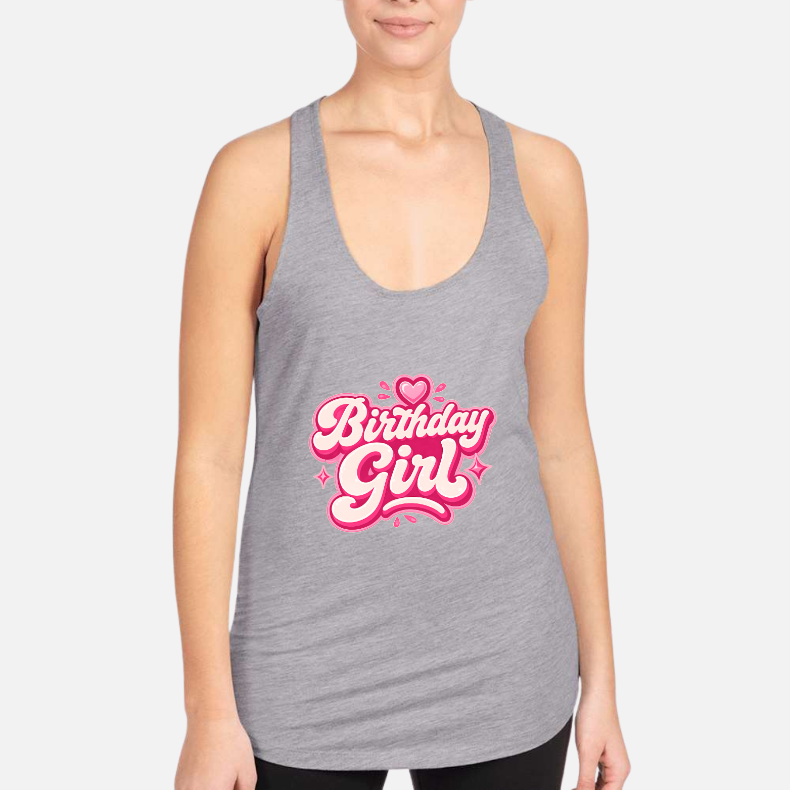 Birthday Girl Women's Racerback Tank - Heather Grey front mockup