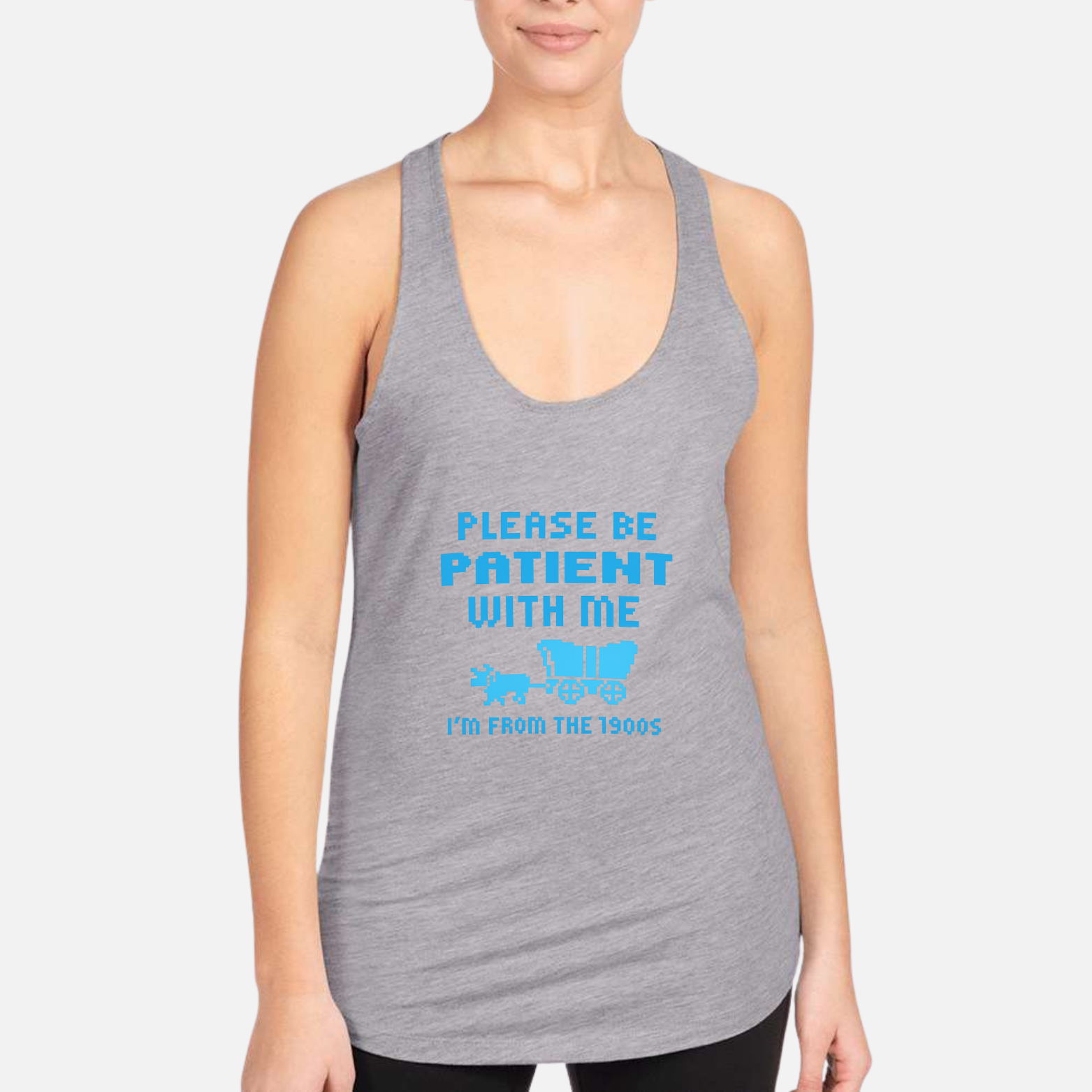 Please Be Patient I'm From The 1900s Women's Racerback Tank - Heather Grey front mockup