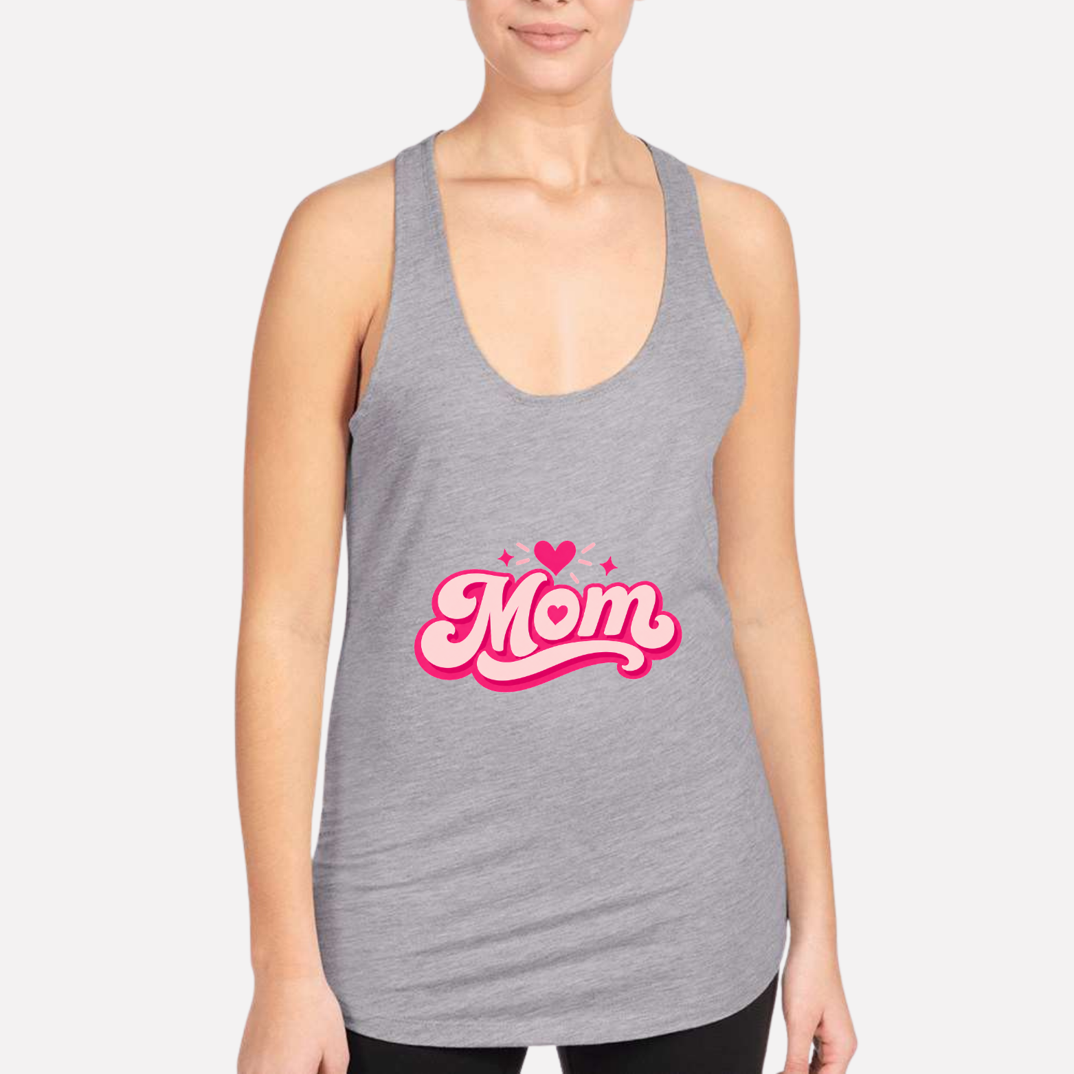 Mom Heart Women's Racerback Tank - Heather Grey front mockup