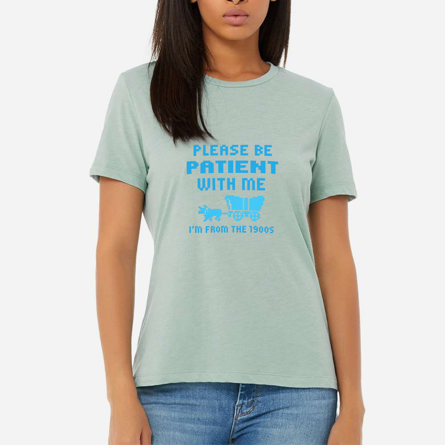 Please Be Patient I'm From The 1900s Women's Ultra-Premium Triblend T-Shirt - Mint front mockup