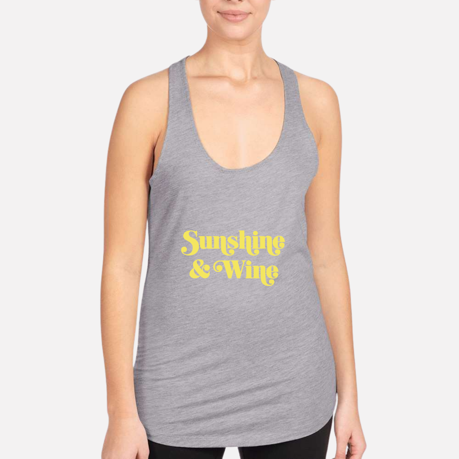 Sunshine & Wine Women's Racerback Tank - Heather Grey front mockup