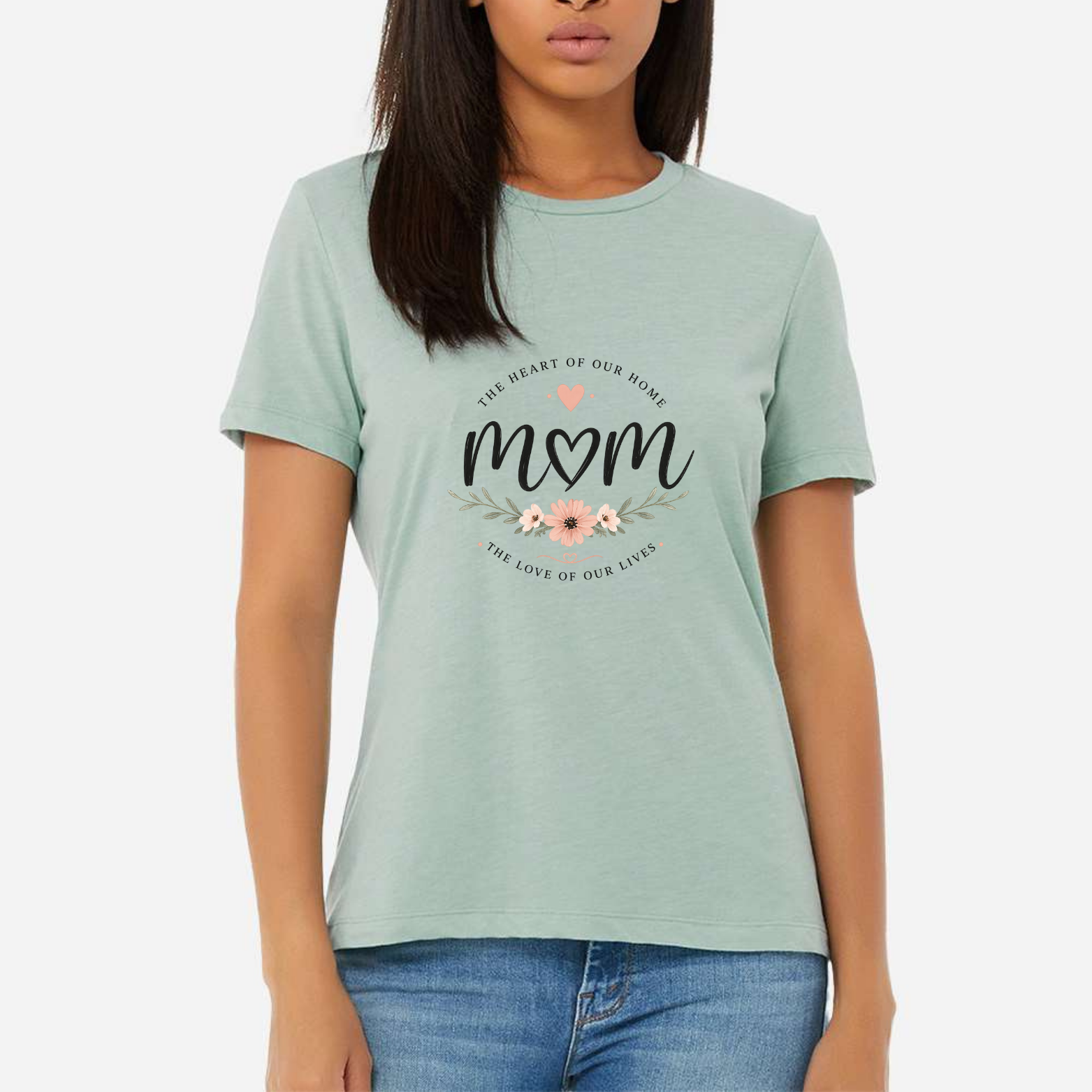 Mom The Heart Of Our Home Women's Ultra-Premium Triblend T-Shirt - Mint front mockup