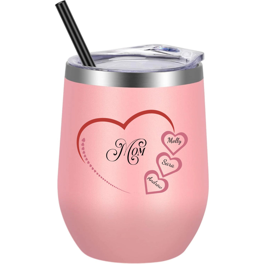 Mom Heart Personalized Wine Tumbler hero product mockup