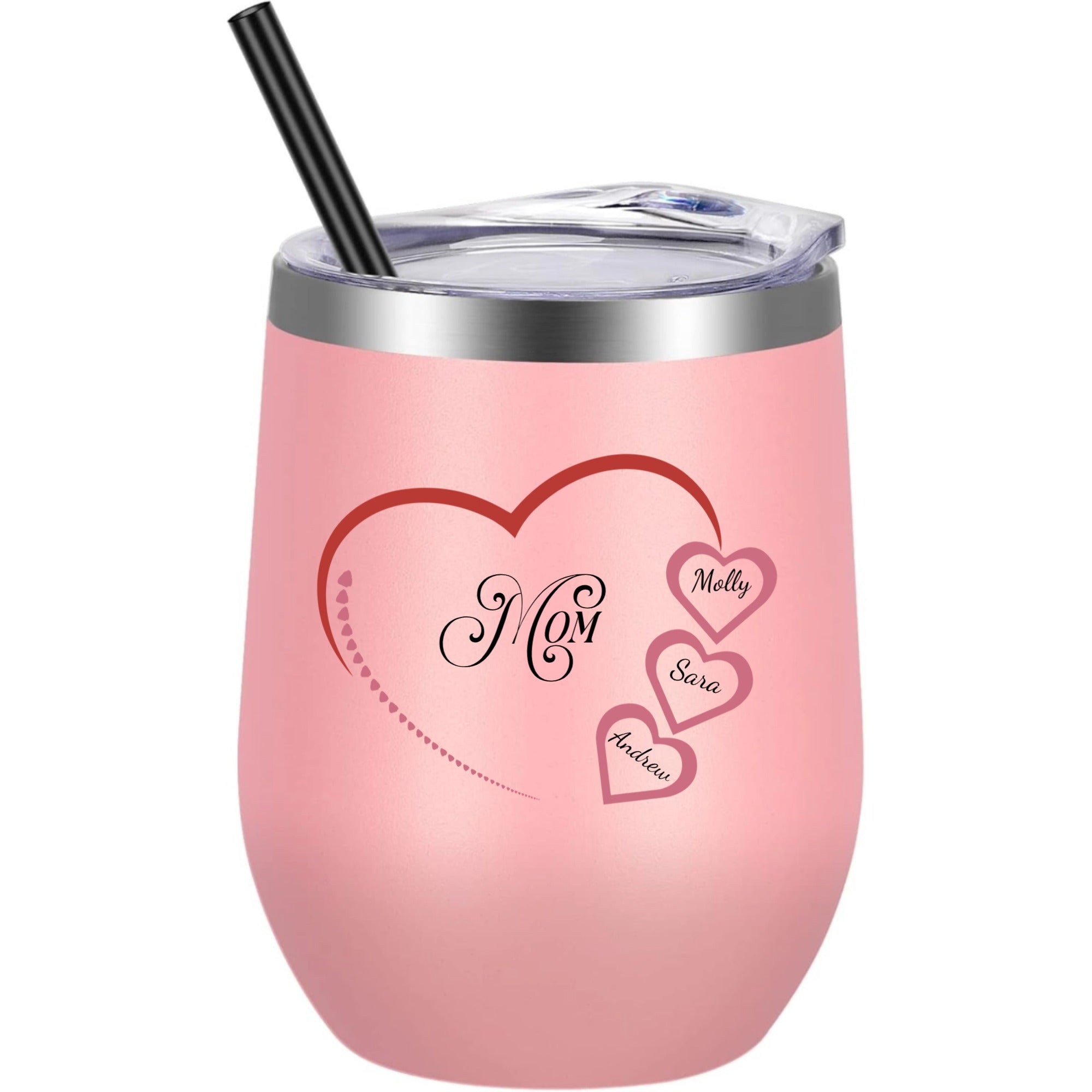 Mom Heart Personalized Wine Tumbler hero product mockup