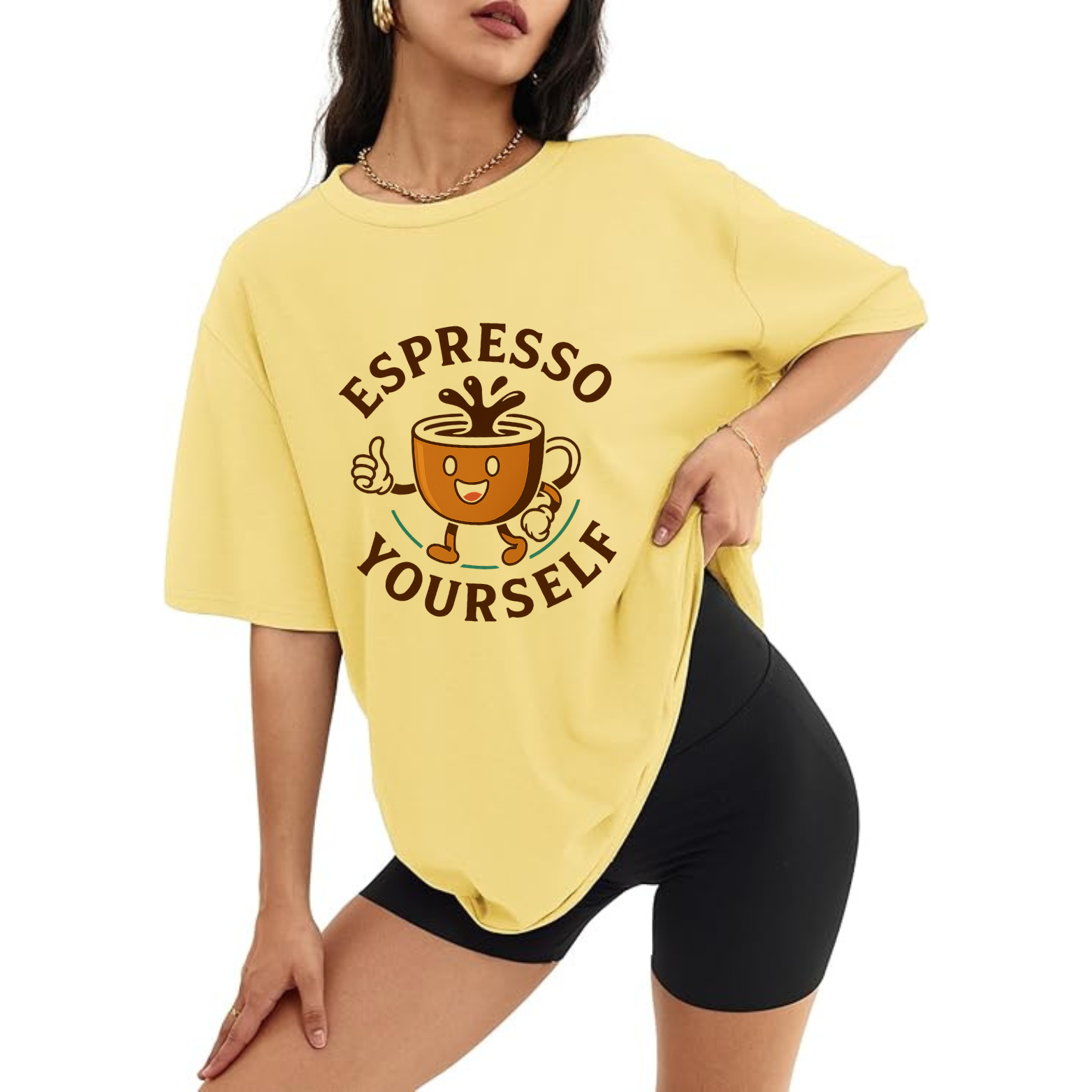 Espresso Yourself Women's Oversized Tee - Yellow