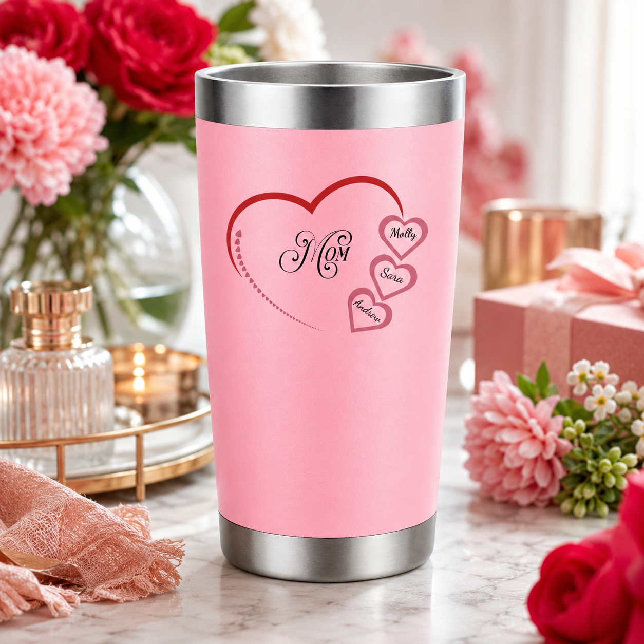 Mom Heart Personalized 30oz Tumbler lifestyle hero image
