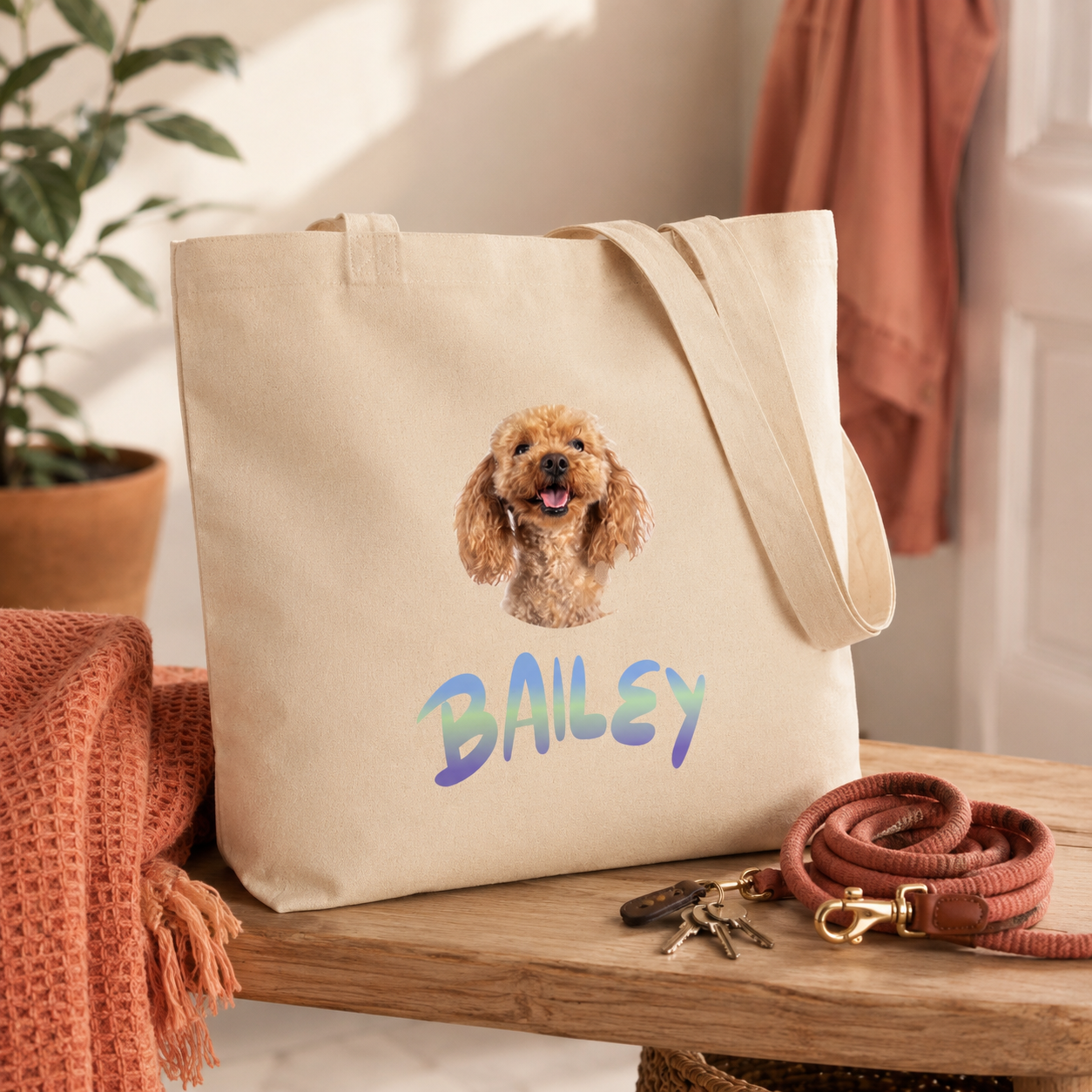 Pet Photo with name in Gradient Finish Tote Bag lifestyle hero image