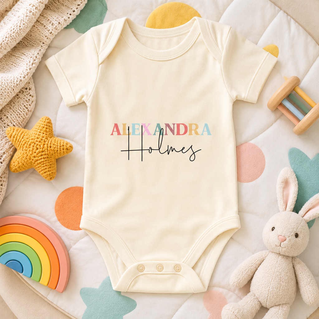 Colorful Name Baby Onesie lifestyle hero image