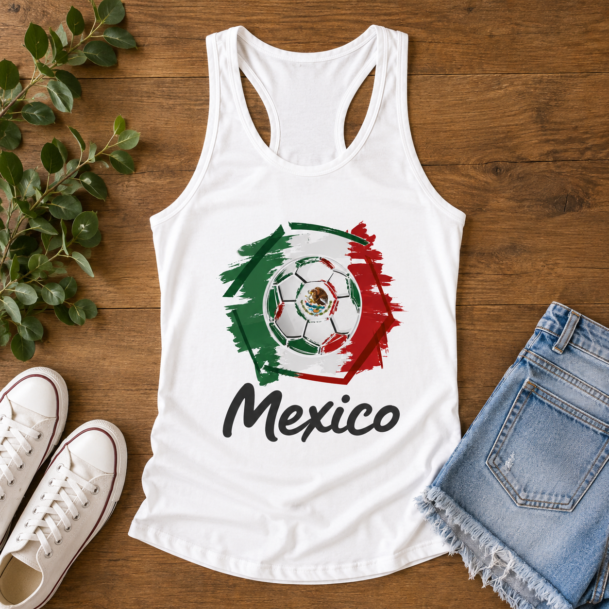 Mexico Football Women's Racerback Tank hero product mockup