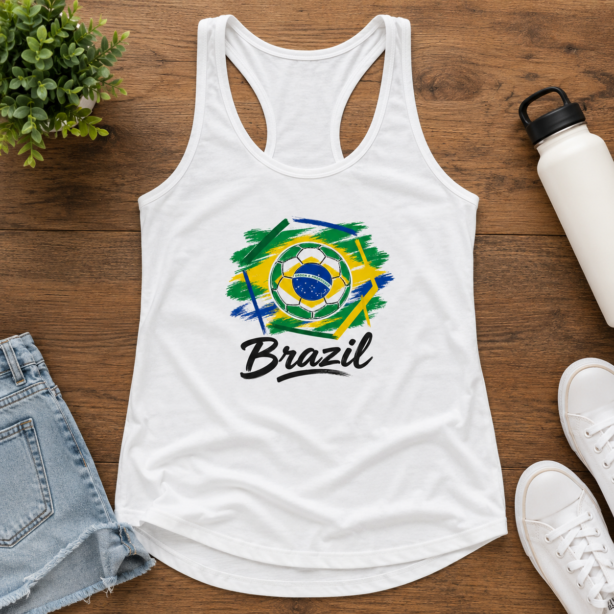Brazil Football Women's Racerback Tank hero product mockup