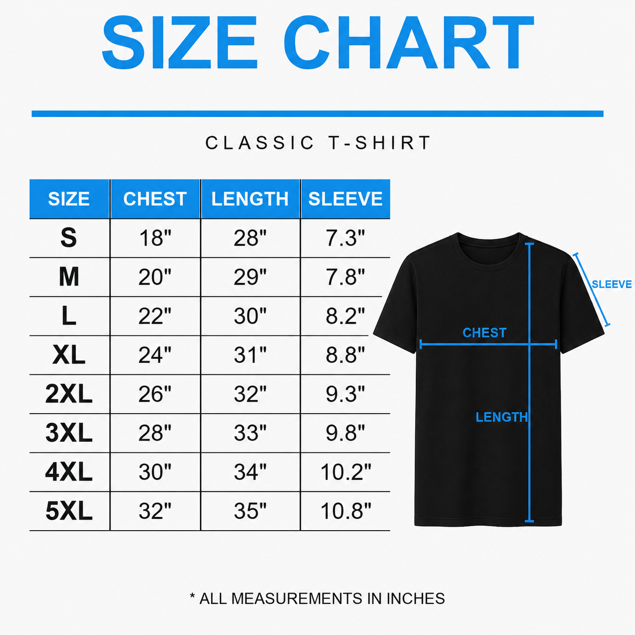 Classic T-Shirt size chart