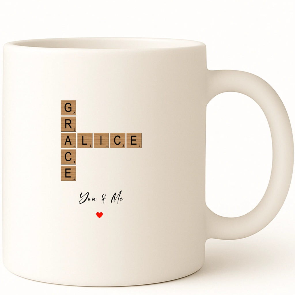 You and Me crossword Coffee Mug hero product mockup