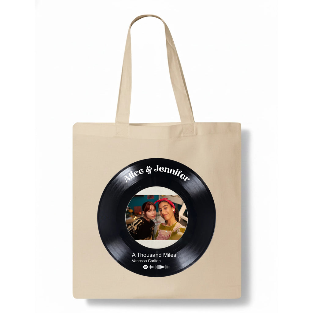 Music Player Vinyl Record Spotify Tote Bag hero product mockup