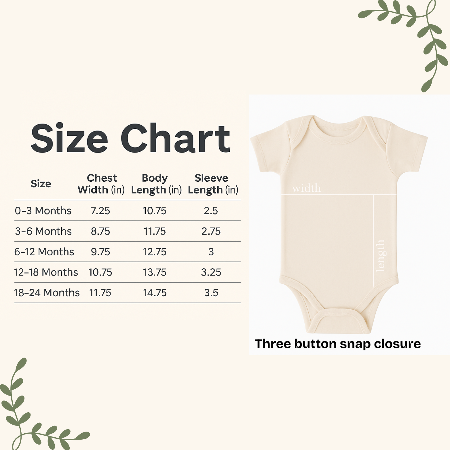 Baby onesie size chart