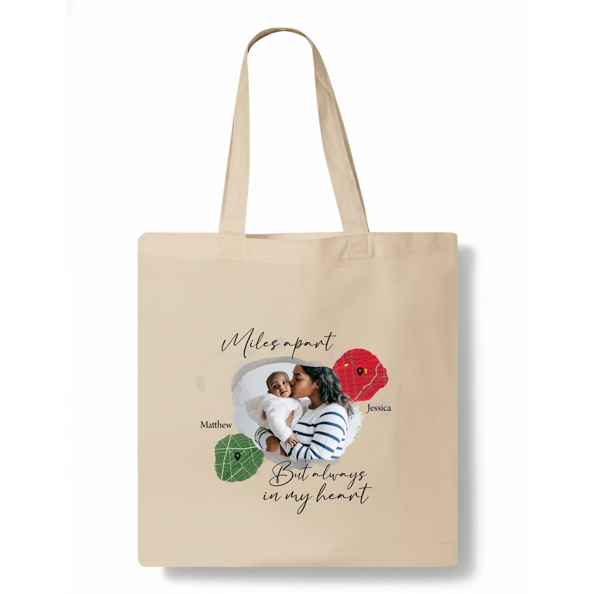 Miles apart but always in my heart Tote Bag hero product mockup