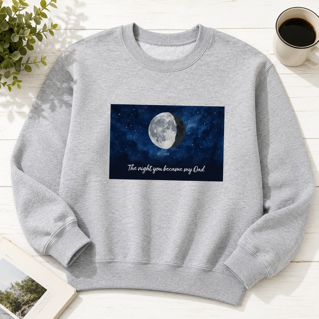 Moon phases, nights you became our Dad Sweatshirt hero product mockup