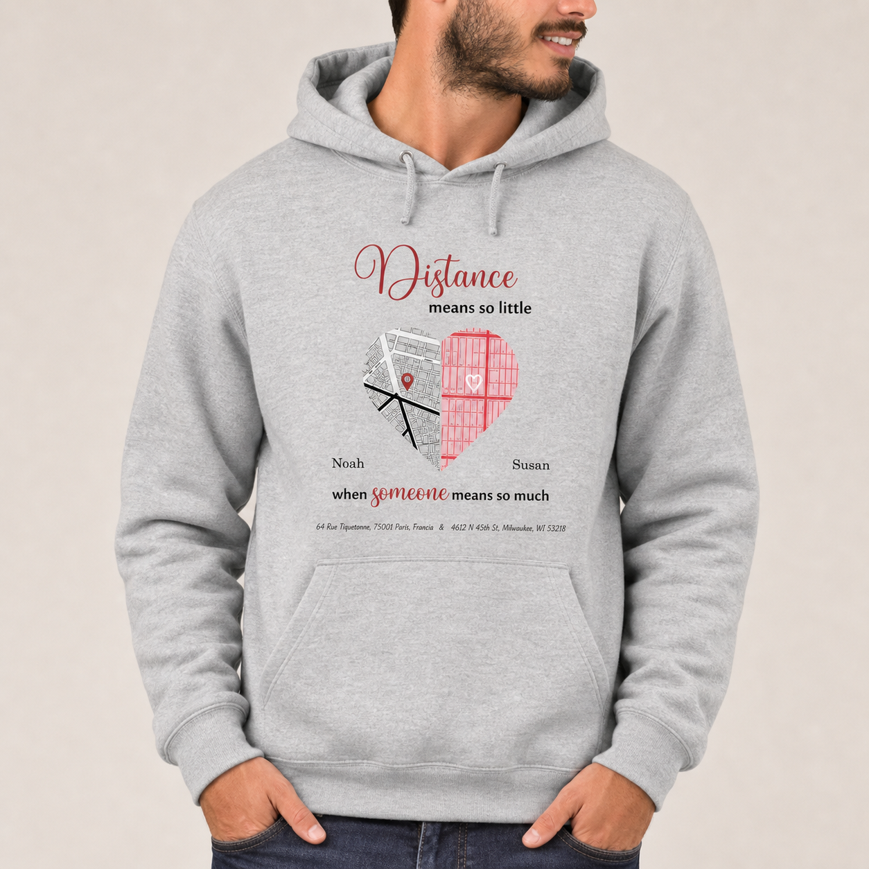 Distance means so little Hoodie lifestyle mockup - WearMyVibe