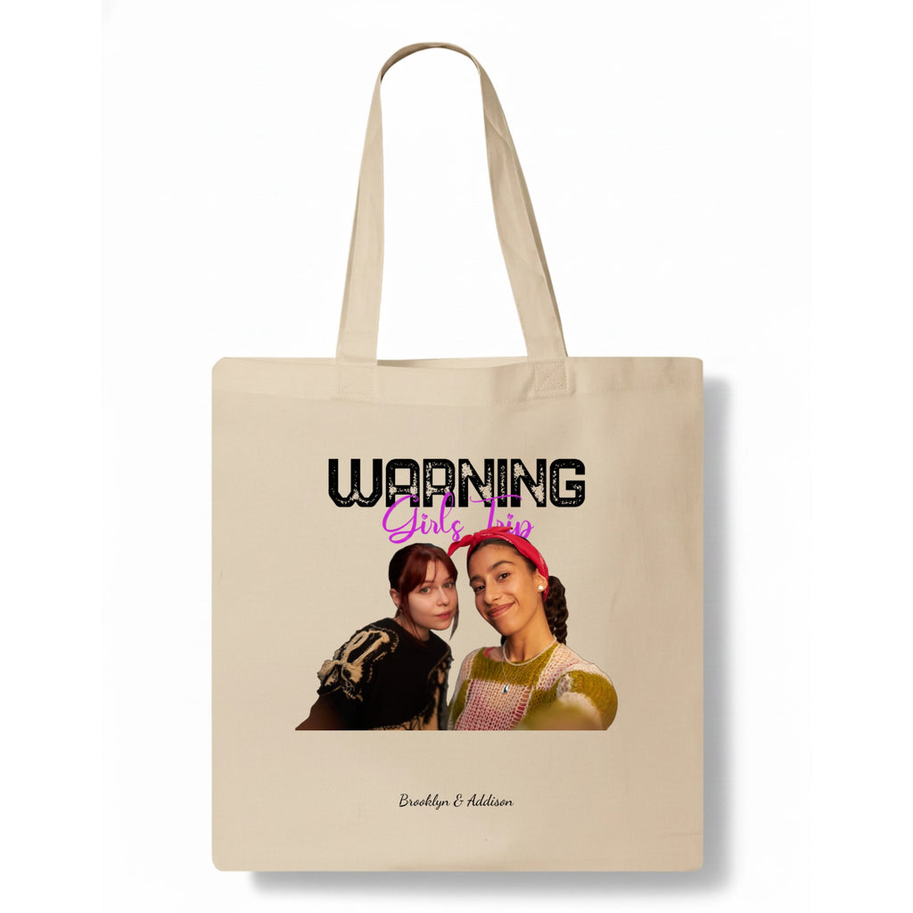 Warning Girl Trip in Progress Tote Bag hero product mockup
