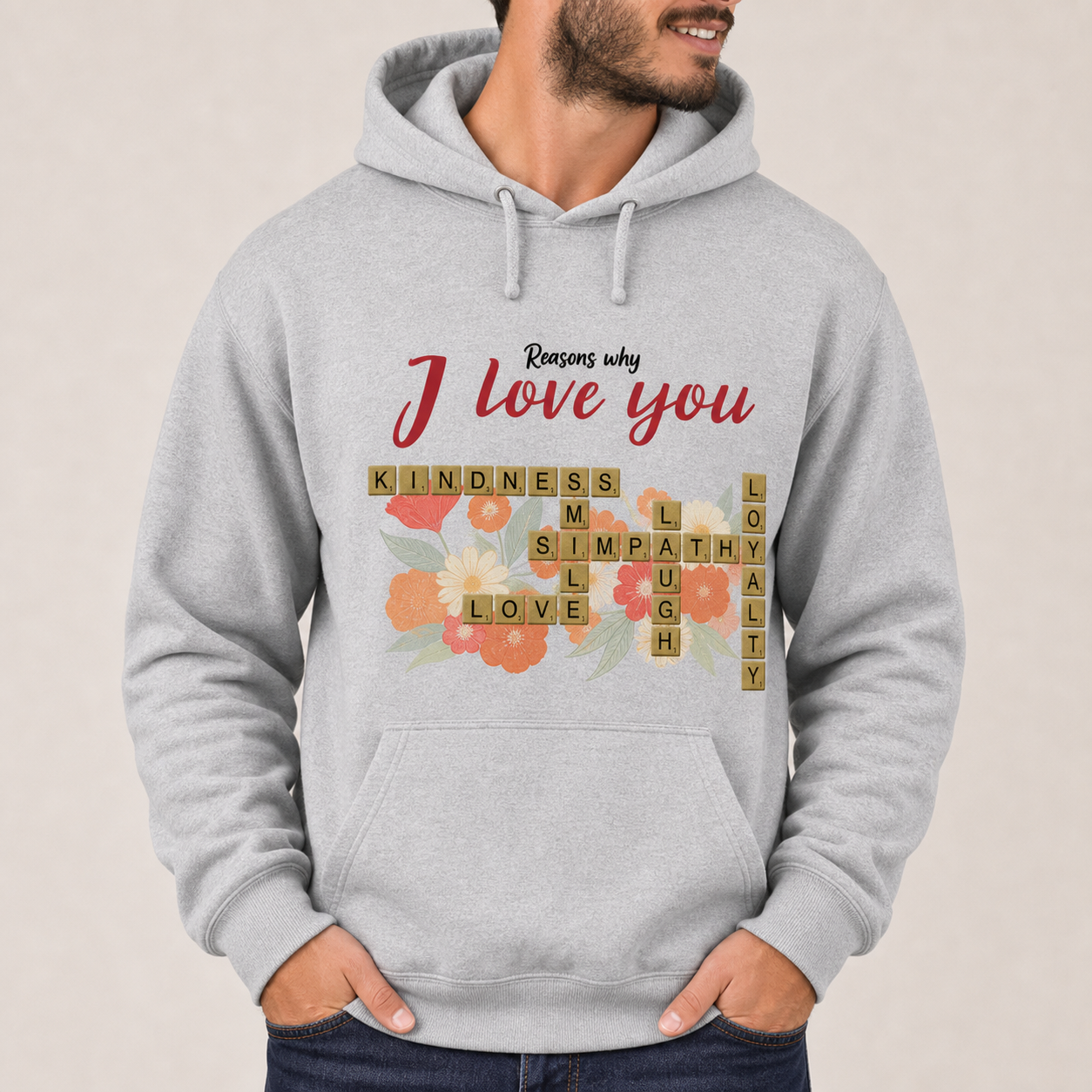 Reasons why I love you crossword Hoodie lifestyle mockup - WearMyVibe