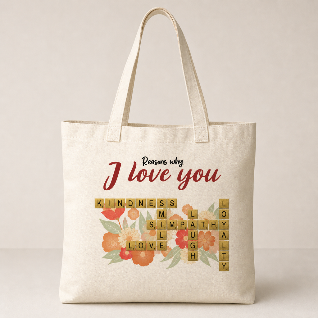 Reasons why I love you crossword Tote Bag lifestyle mockup - WearMyVibe